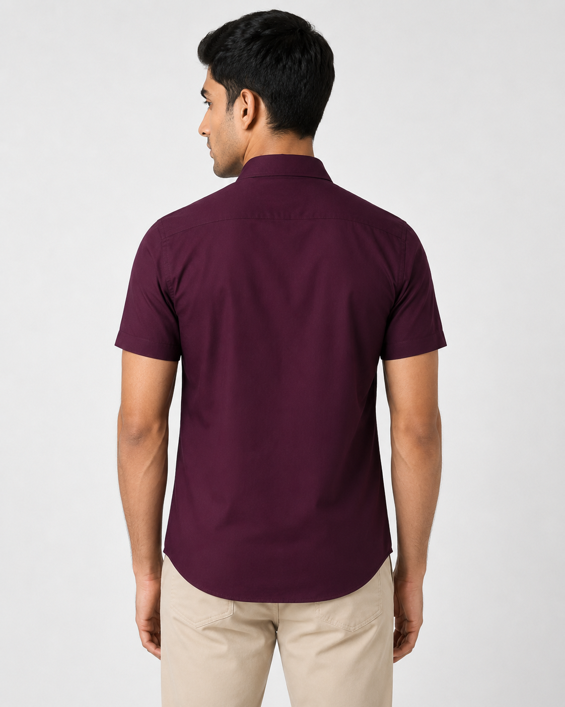 Evora Wine Burgundy Solid Cotton Half Sleeve Shirt