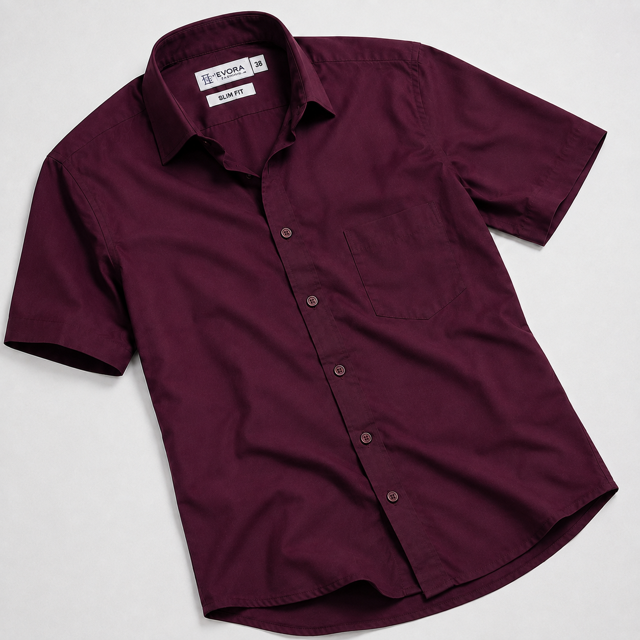 Evora Wine Burgundy Solid Cotton Half Sleeve Shirt
