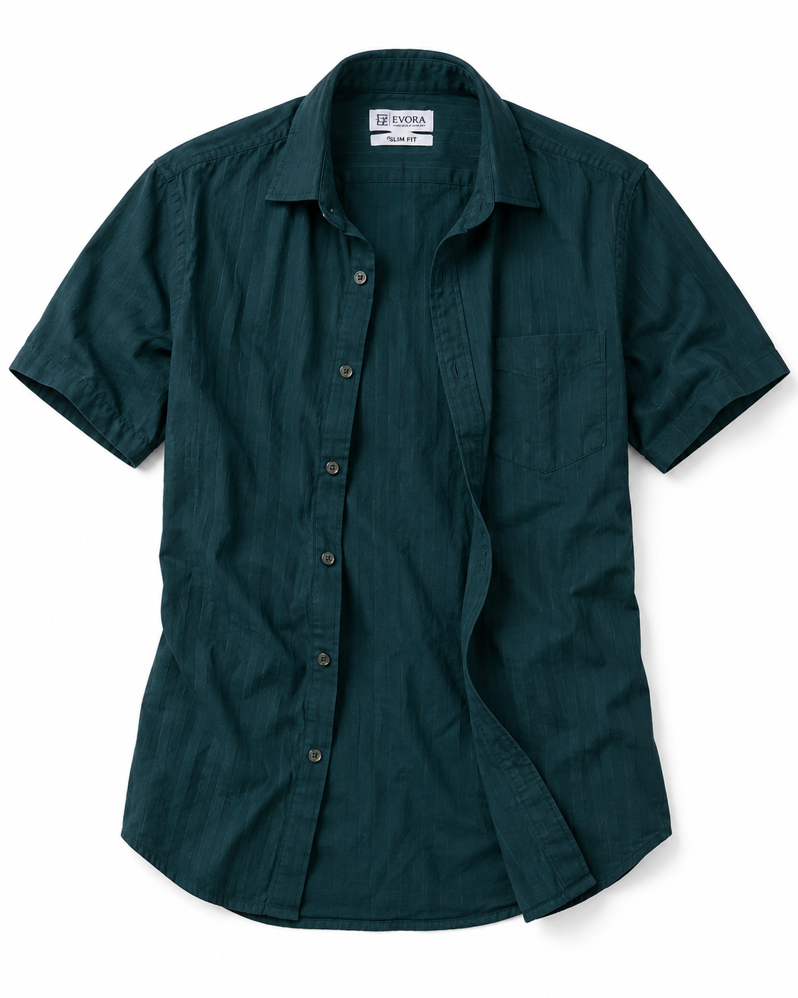 Evora Men's Deep Teal Textured Half Sleeve Cotton Shirt