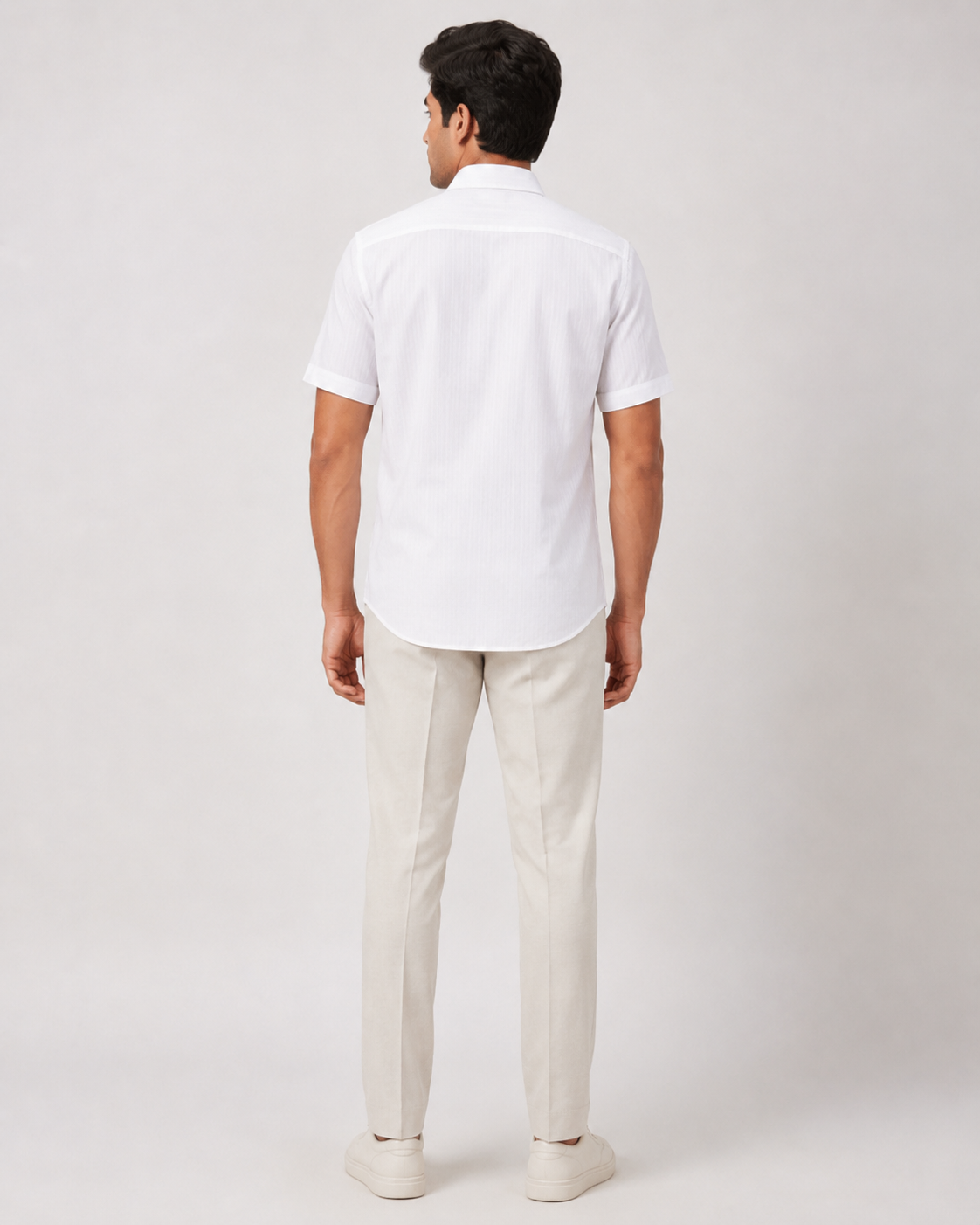 Evora Men's Soft White Vertical Stripe Half Sleeve Cotton Shirt