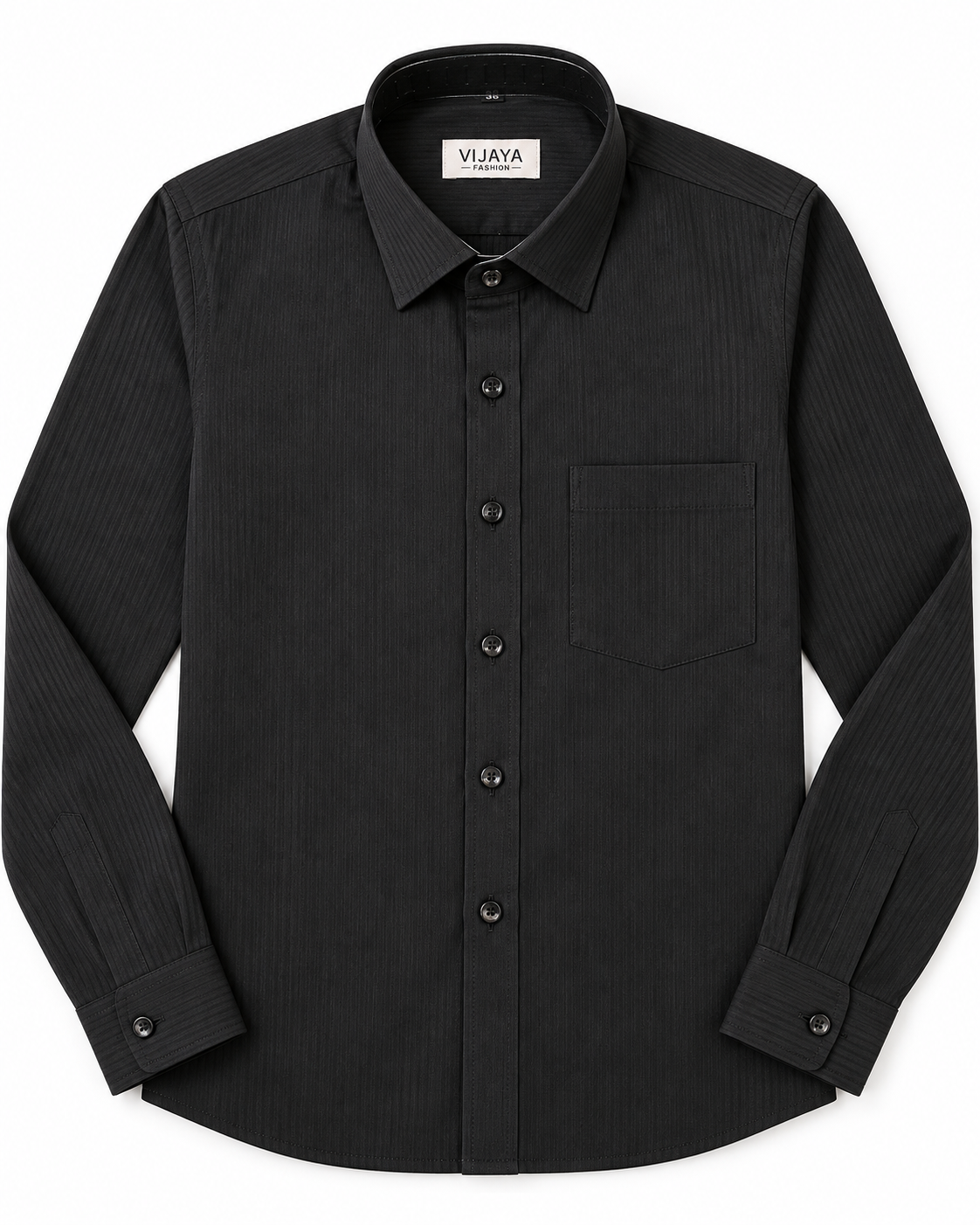 Vijaya Fashion Men's Cotton Slim Fit Full Sleeve Charcoal Black Textured Shirt