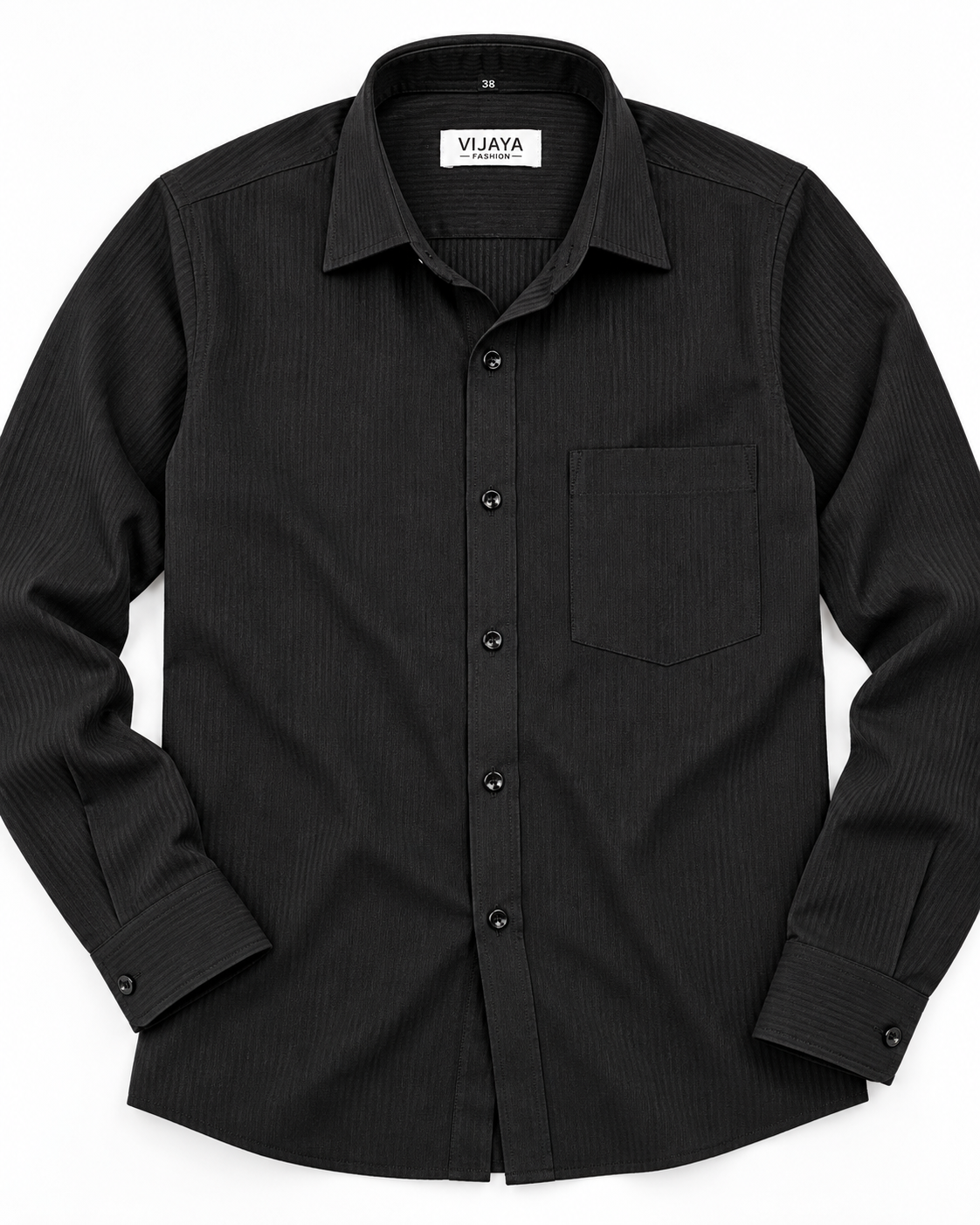 Vijaya Fashion Men's Cotton Slim Fit Full Sleeve Charcoal Black Textured Shirt
