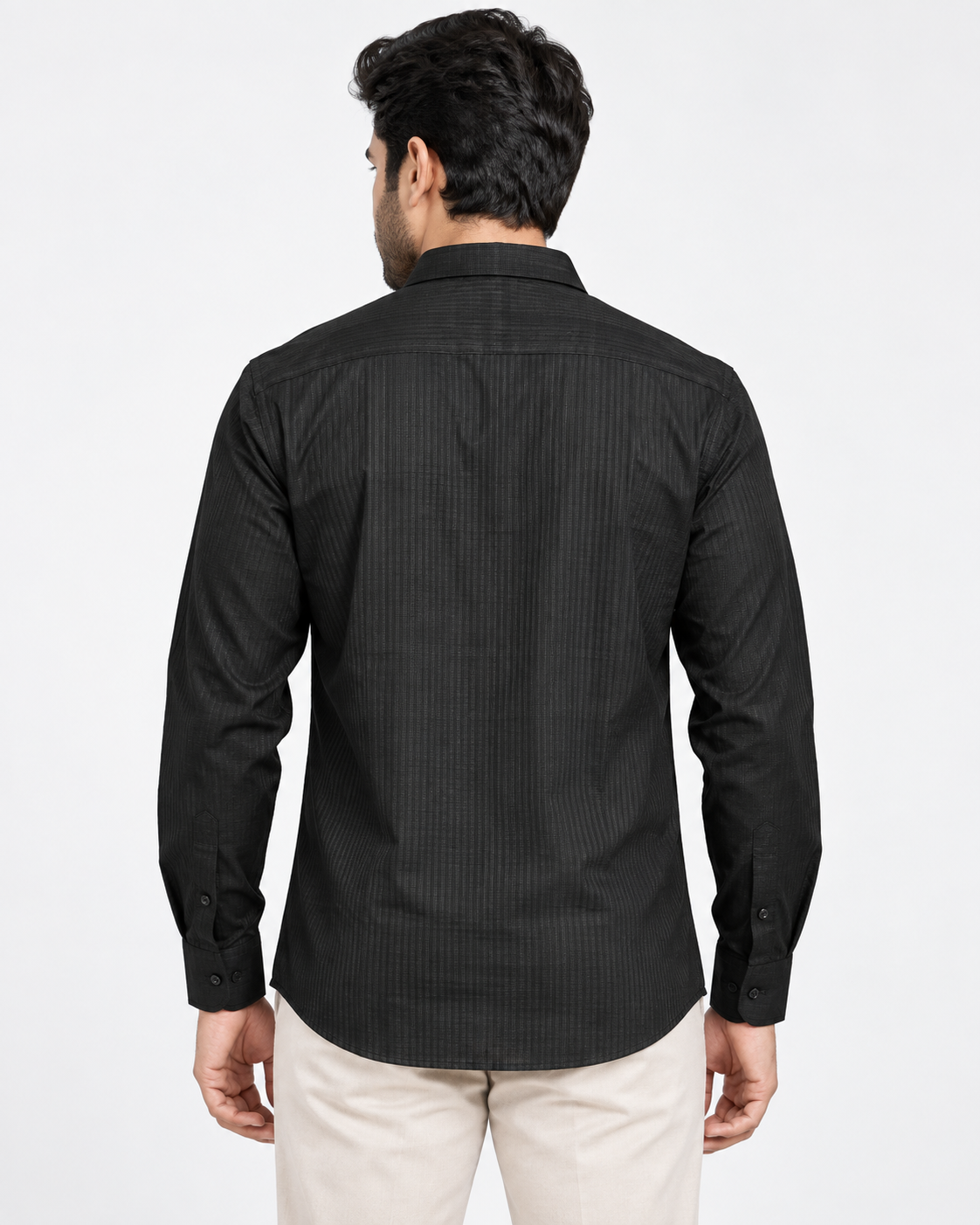 Jet Black Textured Cotton Full Sleeve Regular Fit Shirt