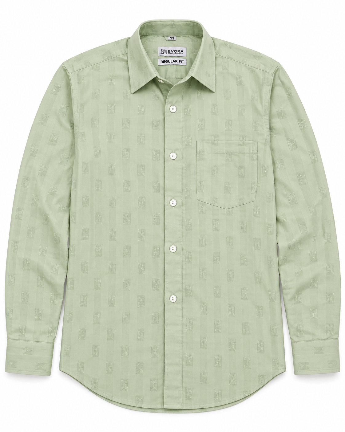 Light Sage Green Self-Pattern Cotton Full Sleeve Regular Fit Shirt