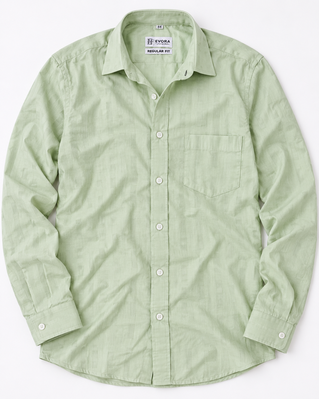 Light Sage Green Self-Pattern Cotton Full Sleeve Regular Fit Shirt
