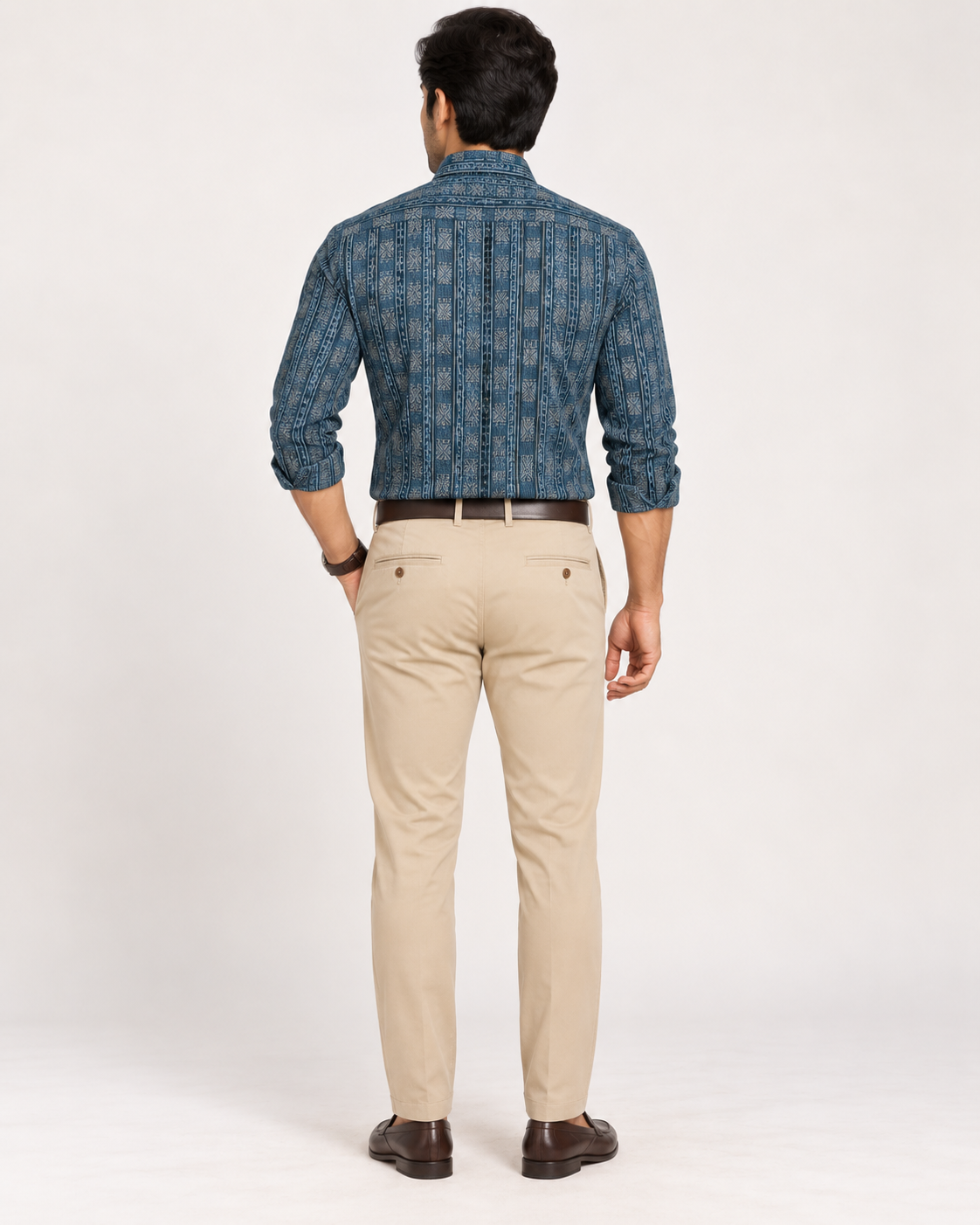 Deep Teal Navy Geometric Print Cotton Full Sleeve Regular Fit Shirt
