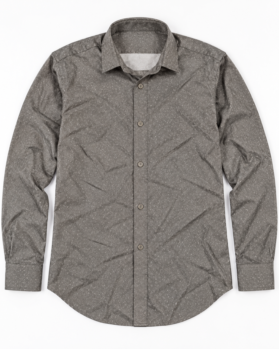 Warm Taupe Gray Micro Paisley Print Cotton Full Sleeve Regular Fit Shirt