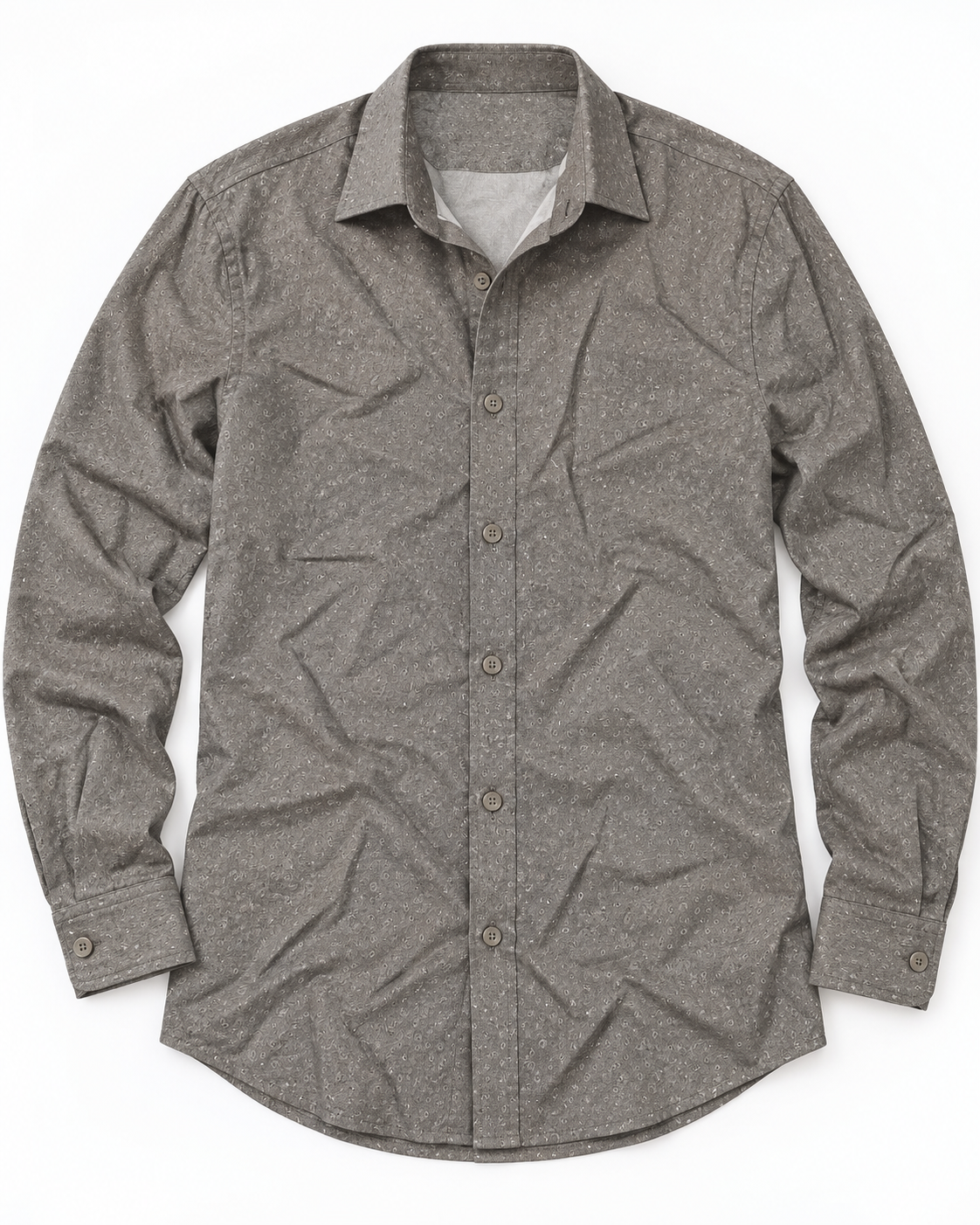 Warm Taupe Gray Micro Paisley Print Cotton Full Sleeve Regular Fit Shirt