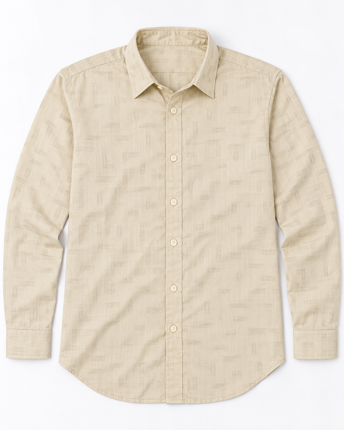 Light Cream Beige Self-Pattern Cotton Full Sleeve Regular Fit Shirt
