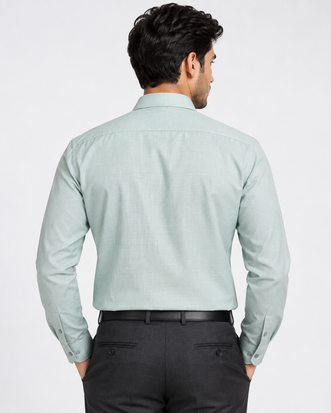 Pale Mint Green Textured Full Sleeve Regular Fit Shirt