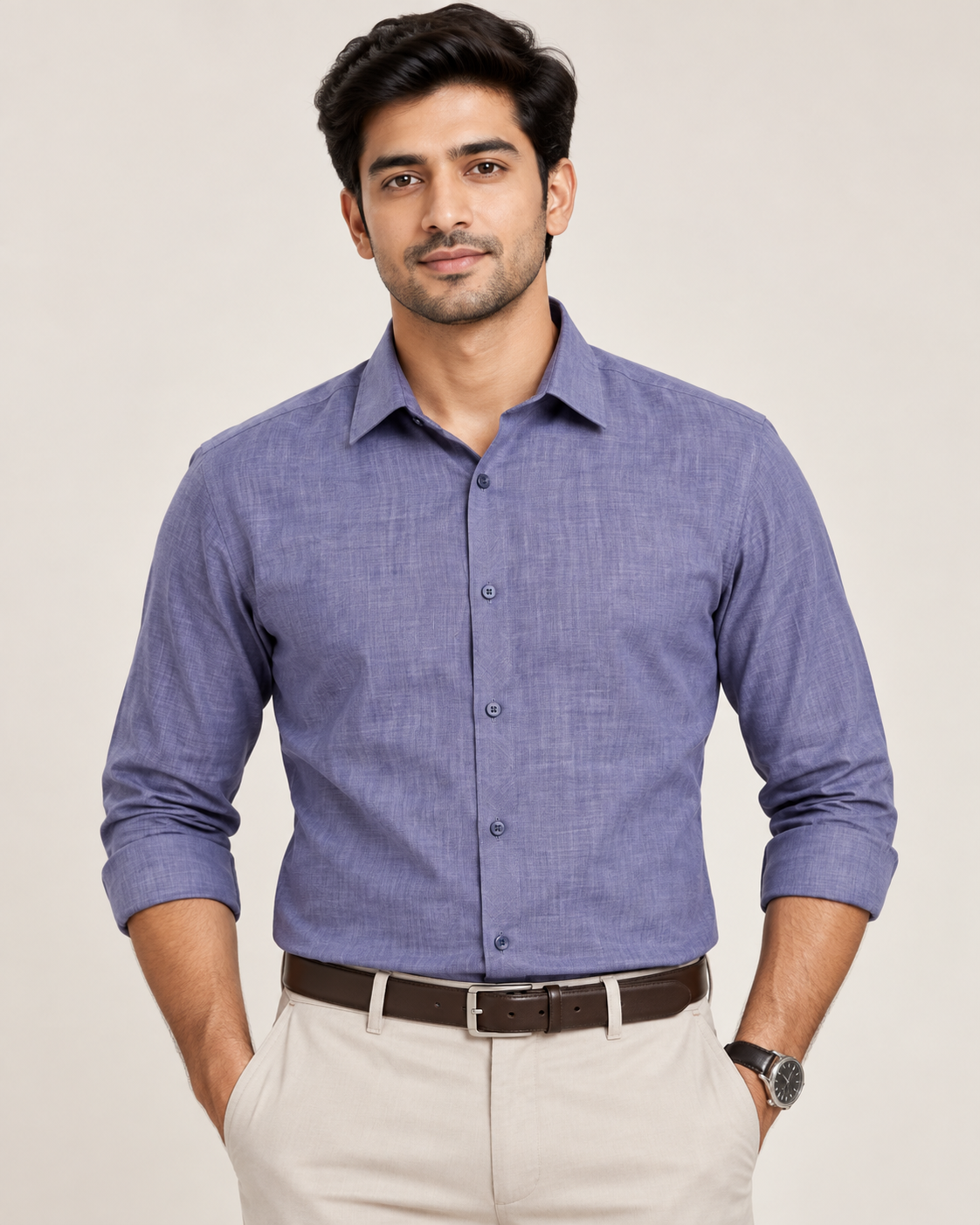 Dusty Lavender Purple Textured Cotton Full Sleeve Regular Fit Shirt