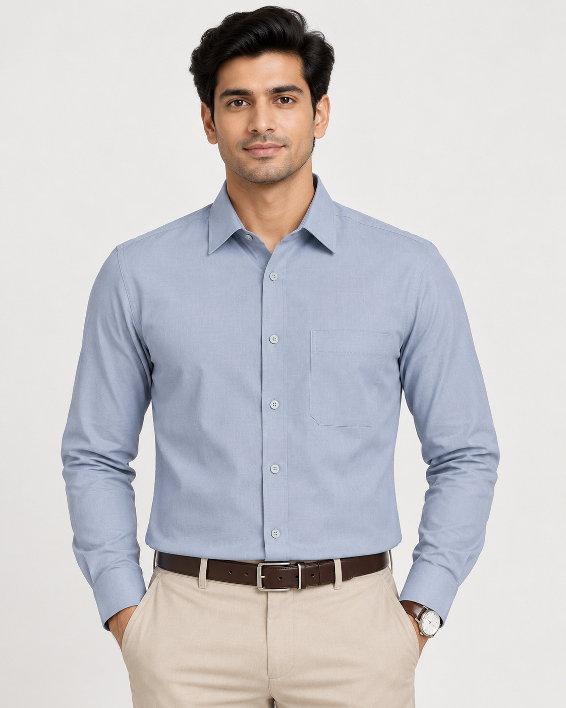 Light Steel Blue Solid Full Sleeve Regular Fit Shirt
