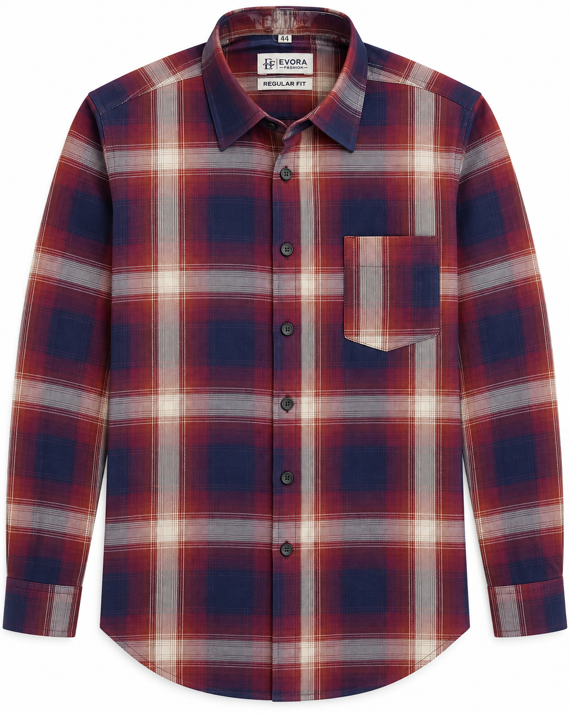 Burgundy Red Navy Plaid Check Full Sleeve Regular Fit Shirt