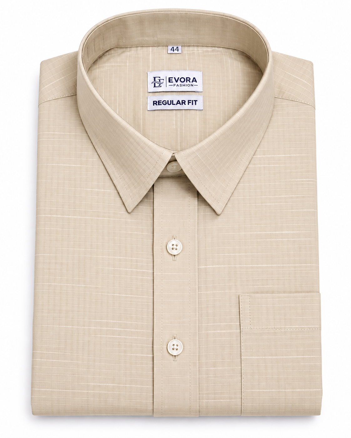 Light Sand Beige Fine Check Full Sleeve Regular Fit Shirt