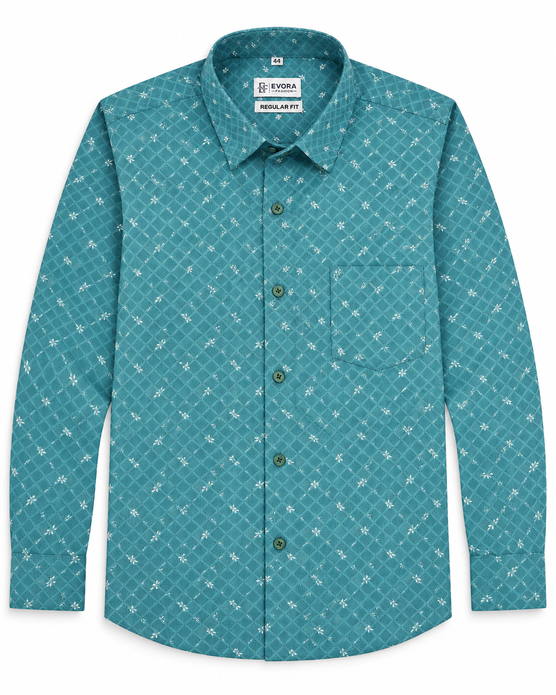Turquoise Teal Blue Geometric Print Cotton Full Sleeve Regular Fit Shirt