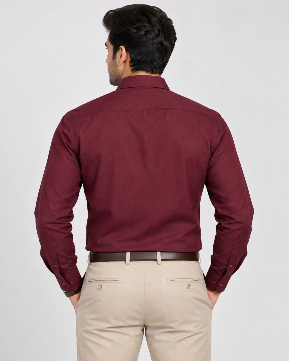 Deep Wine Burgundy Solid Textured Full Sleeve Regular Fit Shirt
