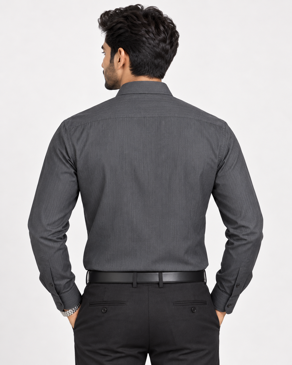 Graphite Charcoal Gray Textured Full Sleeve Regular Fit Shirt