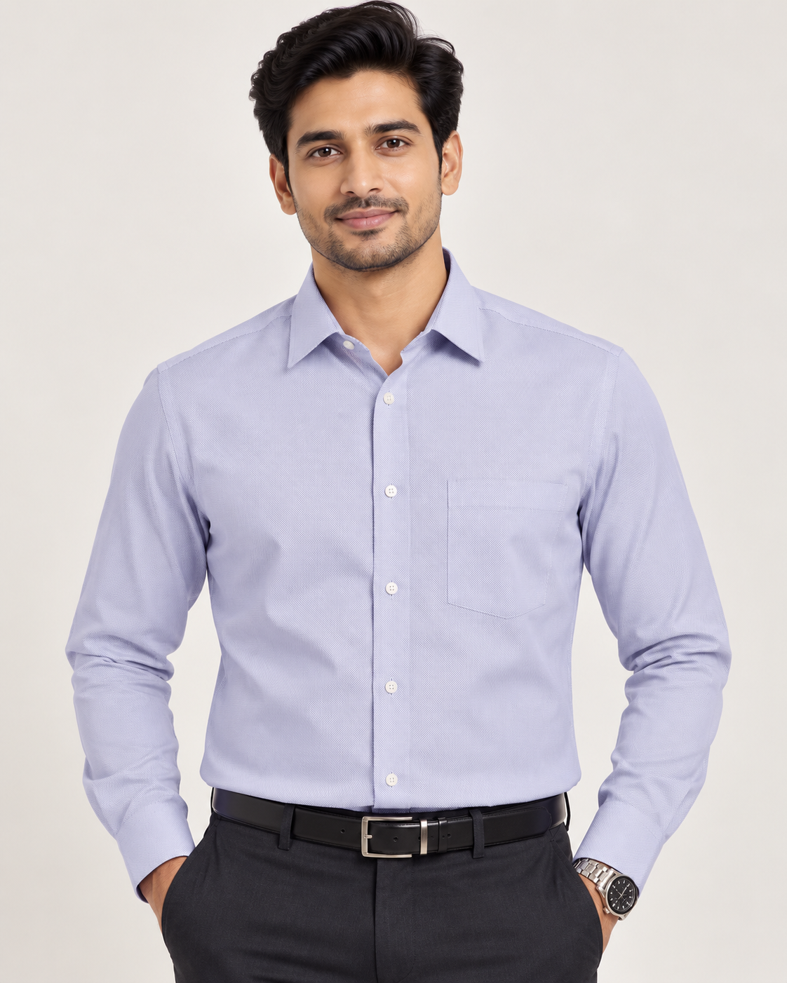 Pale Lavender Blue Solid Polyester Blend Full Sleeve Regular Fit Shirt