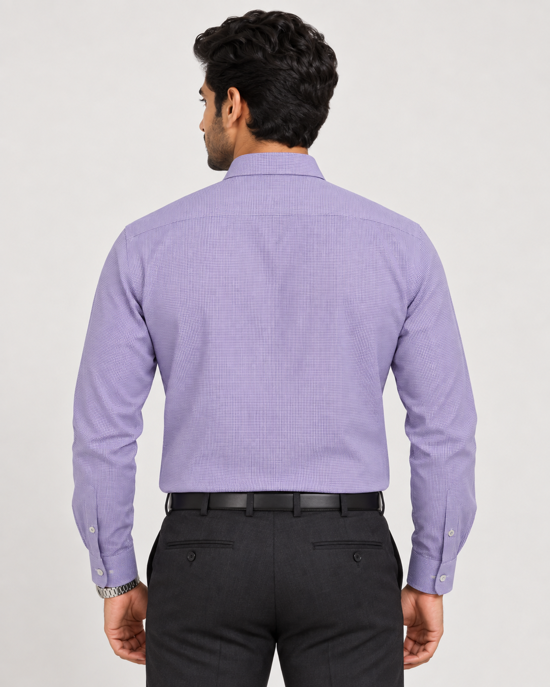 Soft Lavender Purple Micro Textured Polyester Blend Full Sleeve Regular Fit Shirt