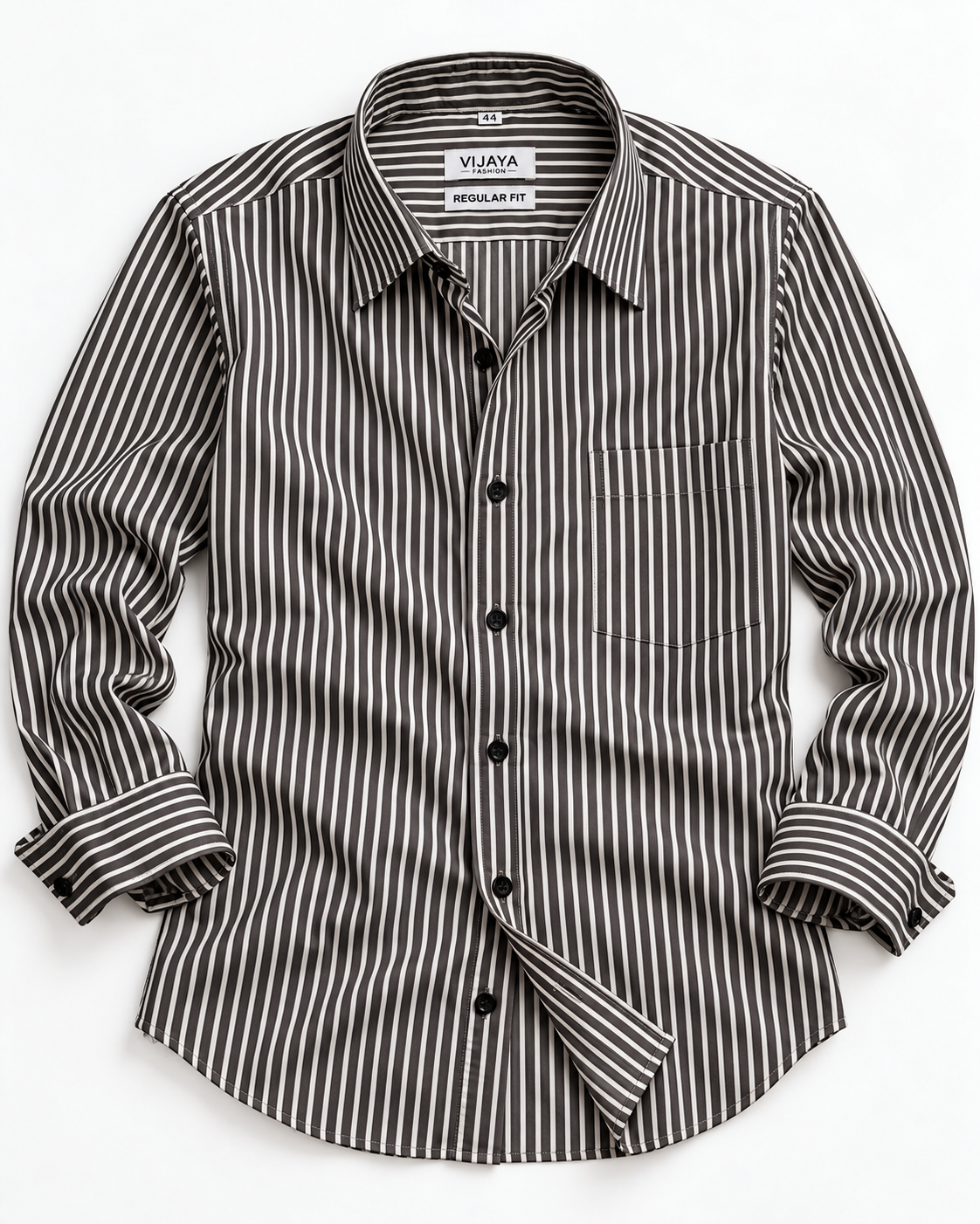 Charcoal Black White Stripe Polyester Blend Full Sleeve Regular Fit Shirt