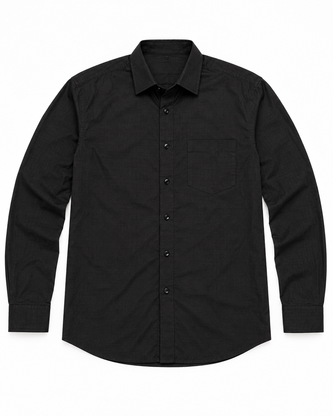 Jet Black Solid Cotton Full Sleeve Slim Fit Shirt