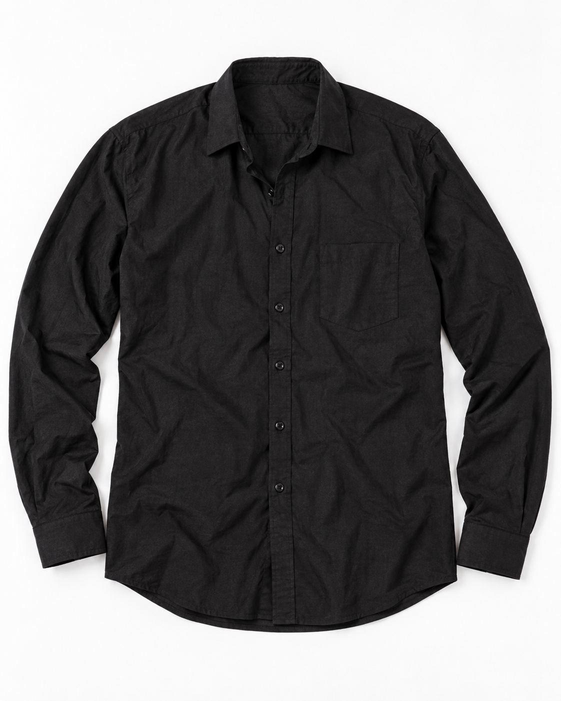 Jet Black Solid Cotton Full Sleeve Slim Fit Shirt