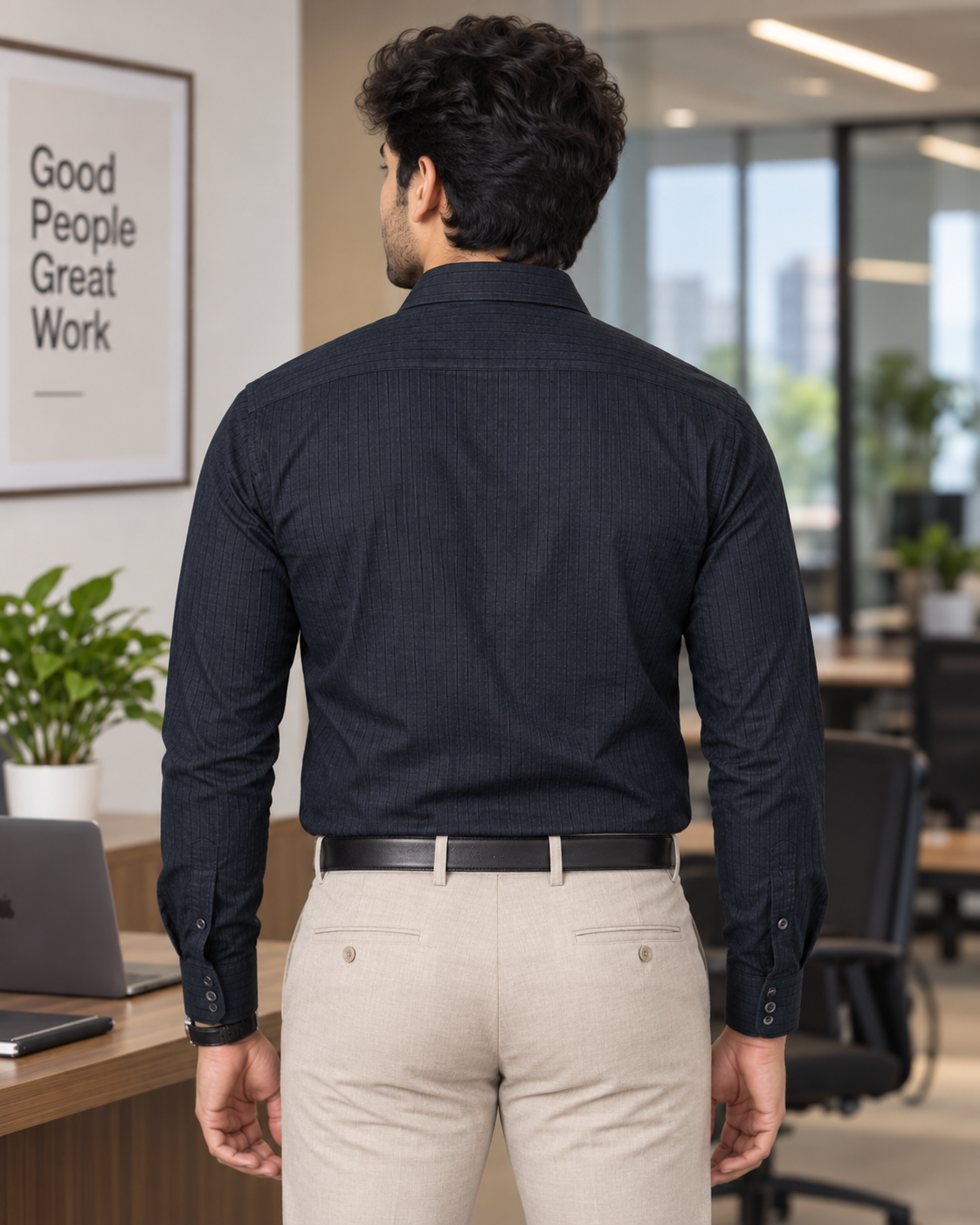 Midnight Navy Self-Check Cotton Full Sleeve Slim Fit Shirt