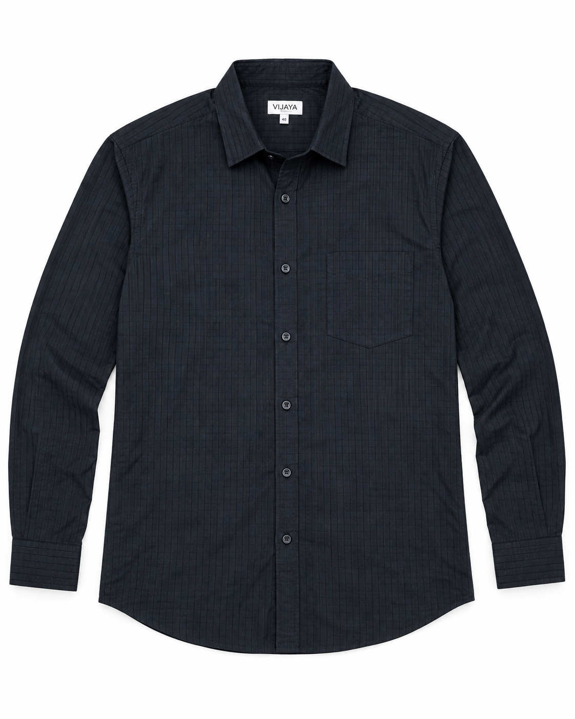 Midnight Navy Self-Check Cotton Full Sleeve Slim Fit Shirt