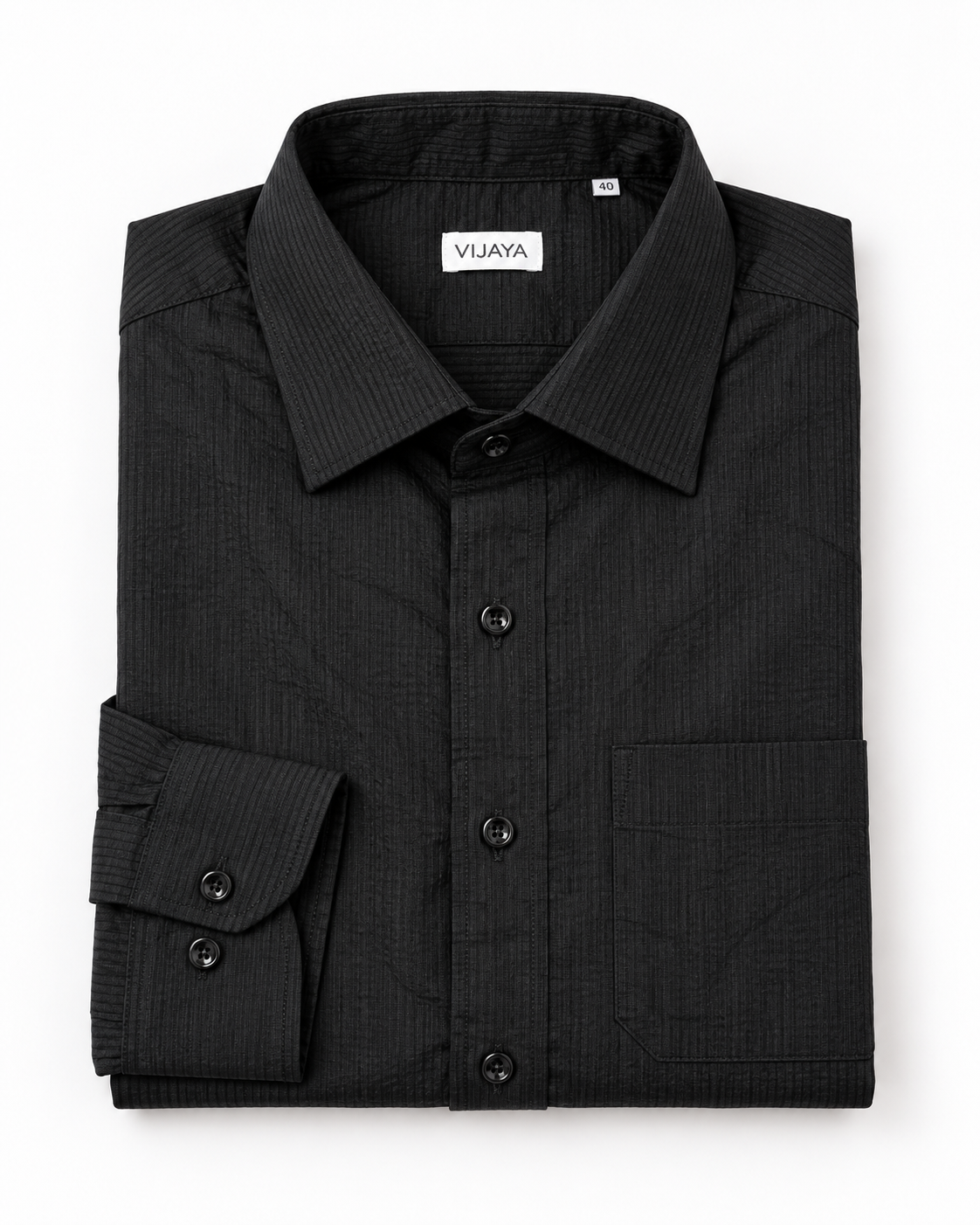 Onyx Black Tonal Stripe Cotton Full Sleeve Slim Fit Shirt