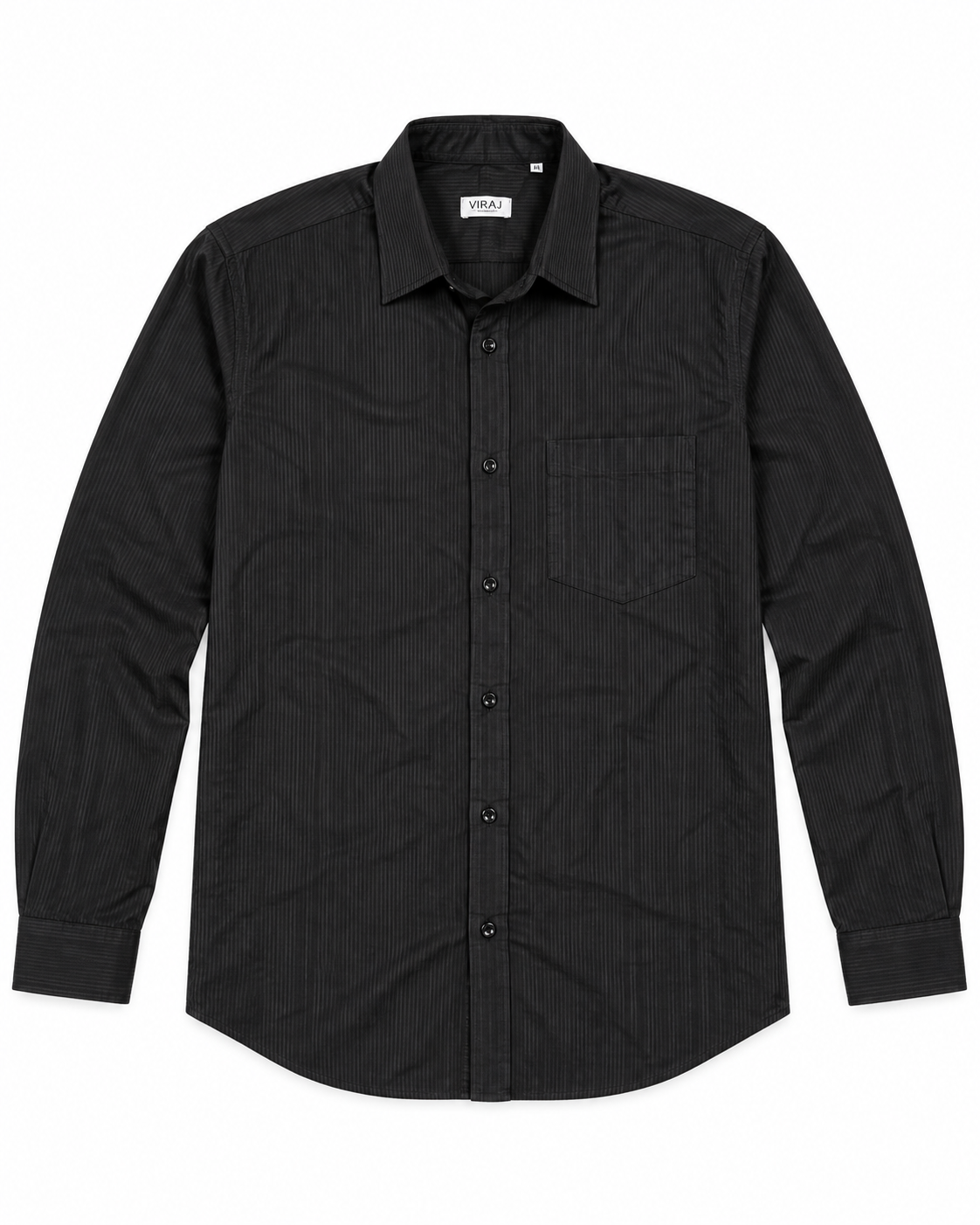 Onyx Black Tonal Stripe Cotton Full Sleeve Slim Fit Shirt
