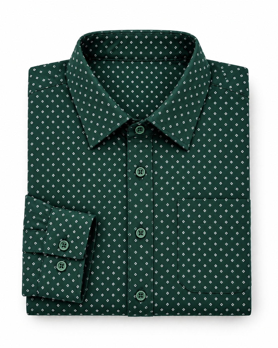 Deep Bottle Green Micro Geometric Print Cotton Full Sleeve Slim Fit Shirt