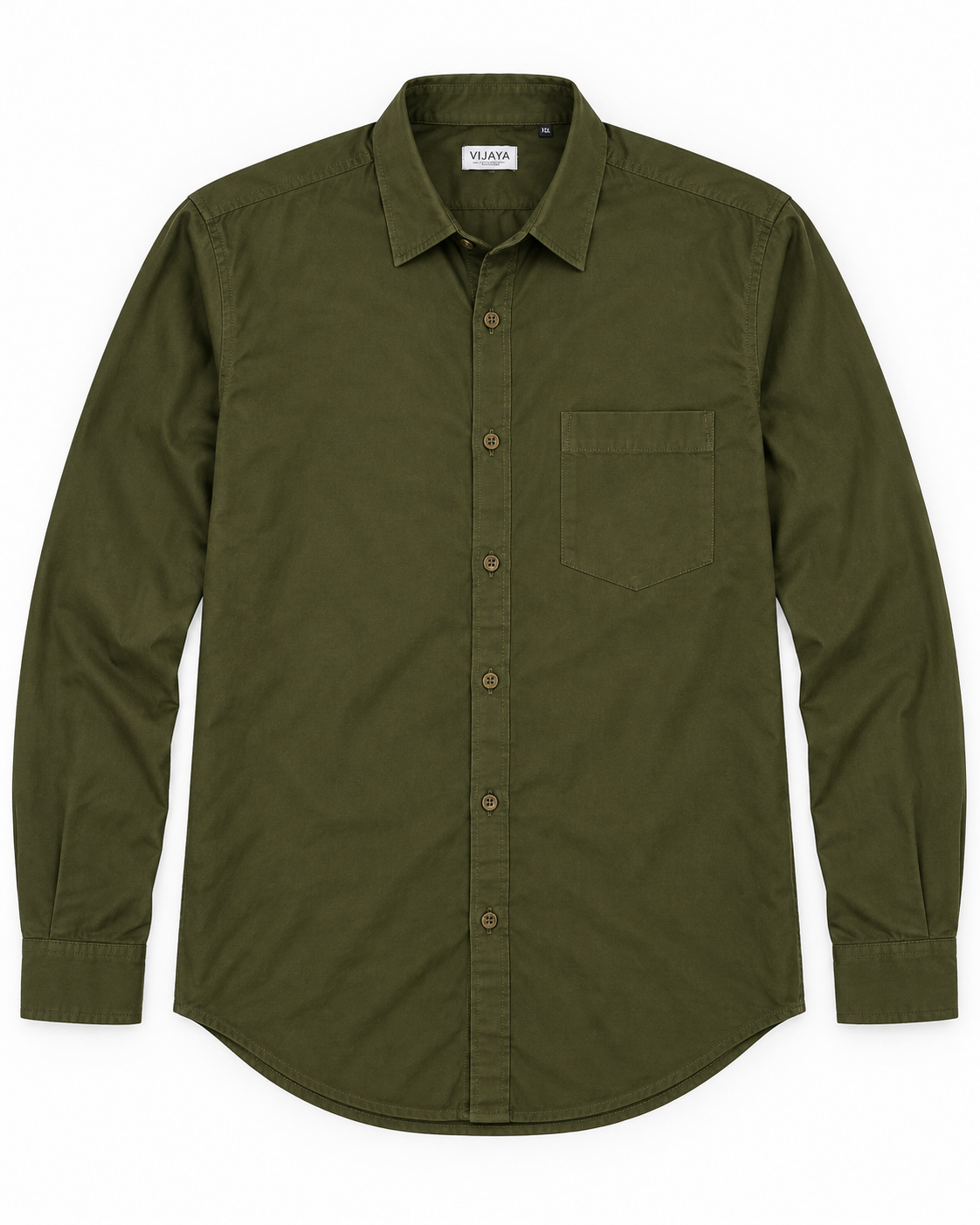 Military Olive Green Solid Cotton Full Sleeve Slim Fit Shirt