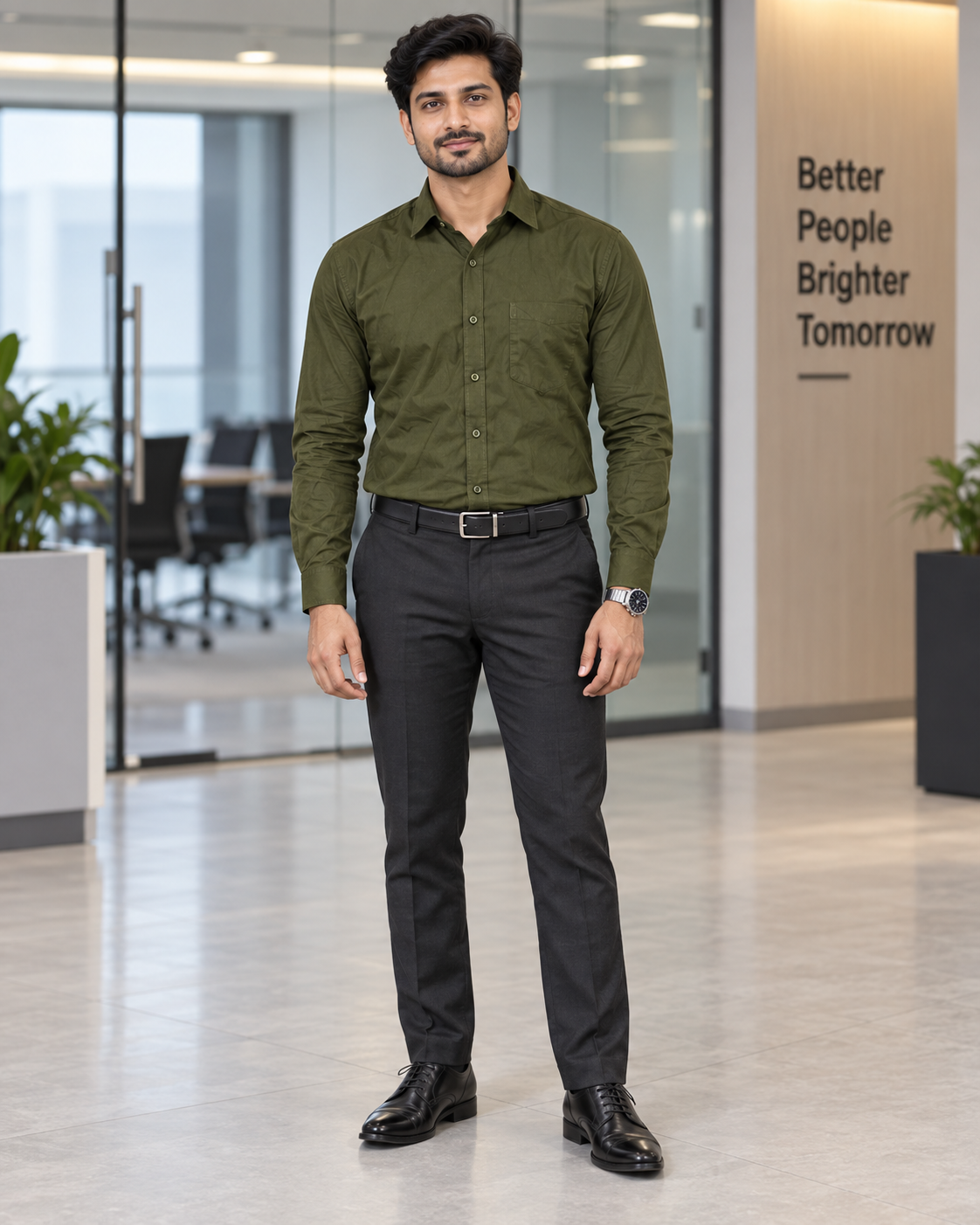 Military Olive Green Solid Cotton Full Sleeve Slim Fit Shirt
