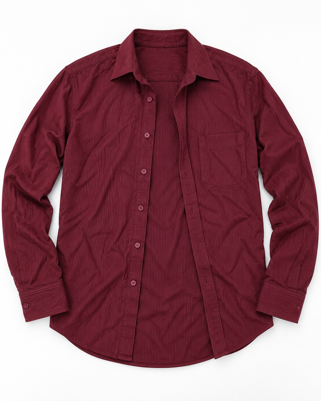Burgundy Wine Red Tonal Stripe Cotton Full Sleeve Slim Fit Shirt