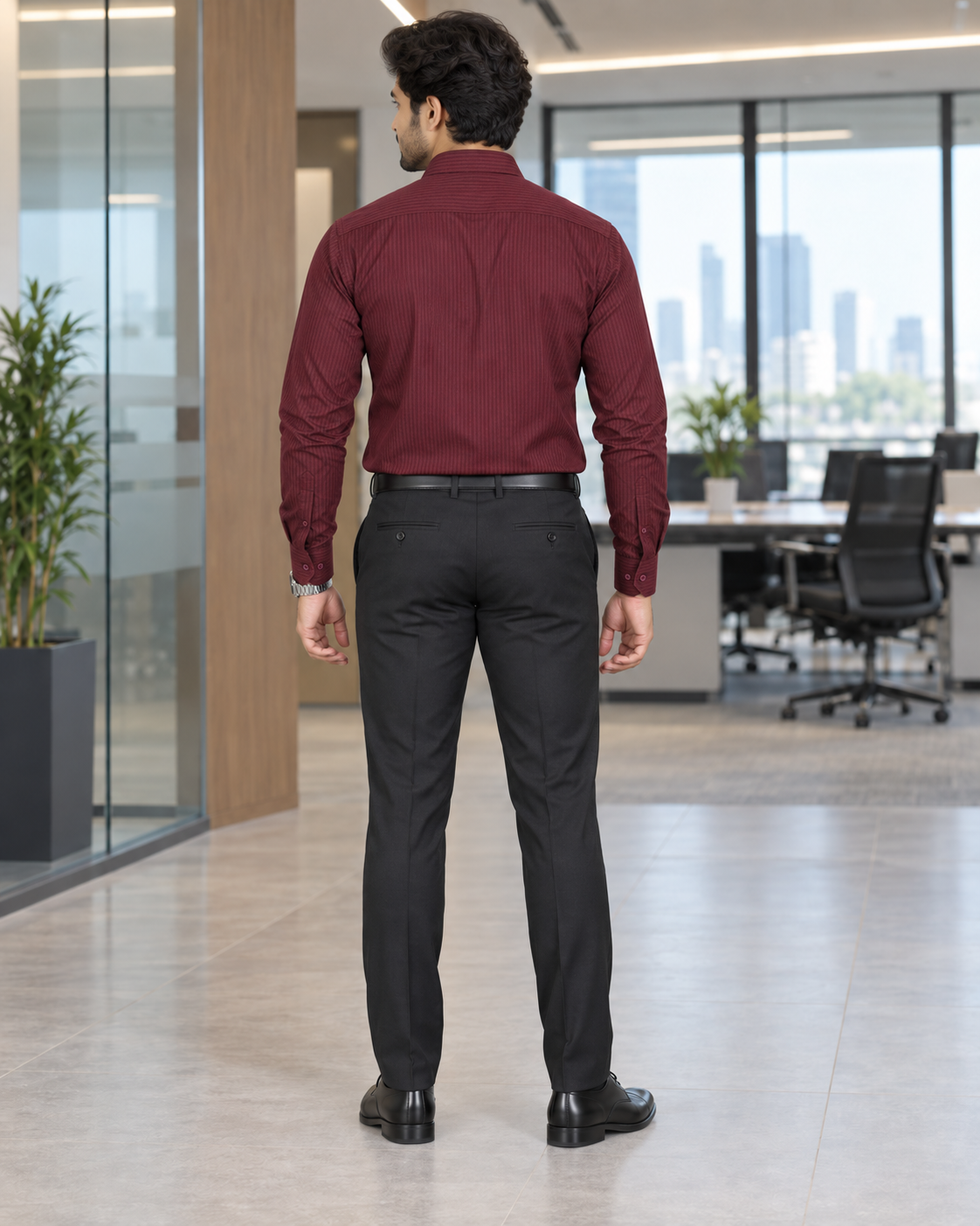 Burgundy Wine Red Tonal Stripe Cotton Full Sleeve Slim Fit Shirt