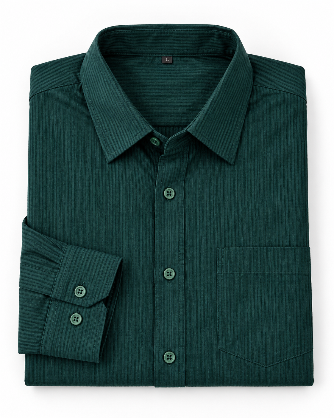 Deep Teal Green Tonal Stripe Cotton Full Sleeve Slim Fit Shirt