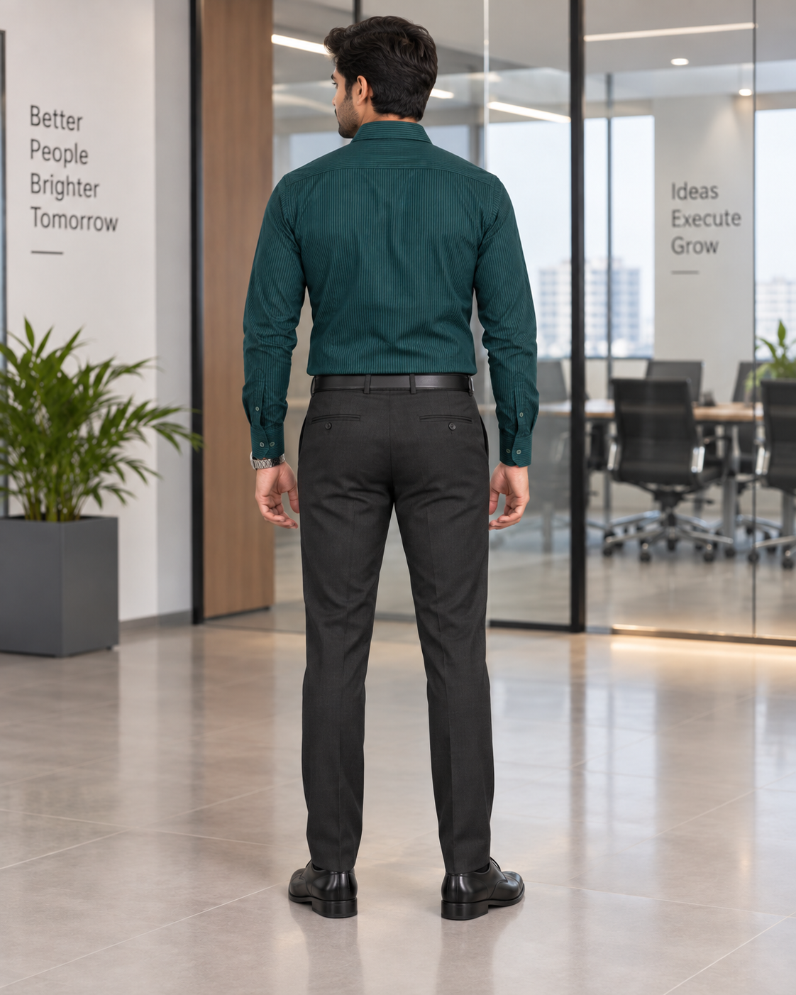 Deep Teal Green Tonal Stripe Cotton Full Sleeve Slim Fit Shirt
