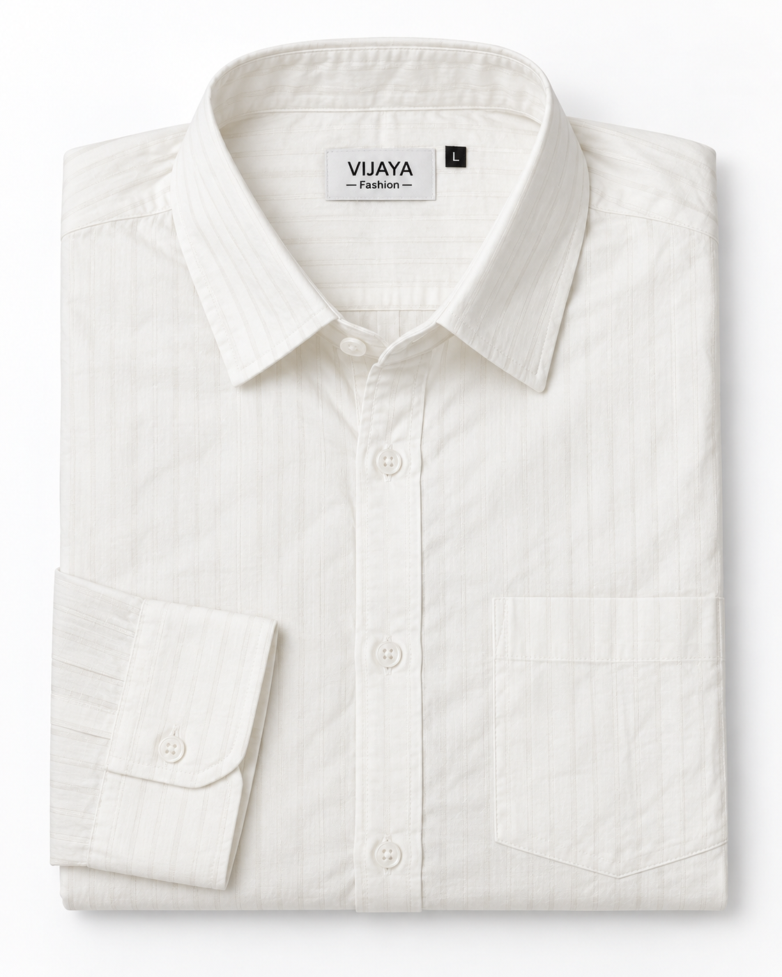 Ivory White Tonal Stripe Cotton Full Sleeve Slim Fit Shirt