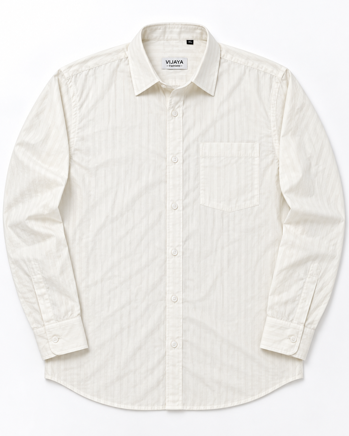 Ivory White Tonal Stripe Cotton Full Sleeve Slim Fit Shirt