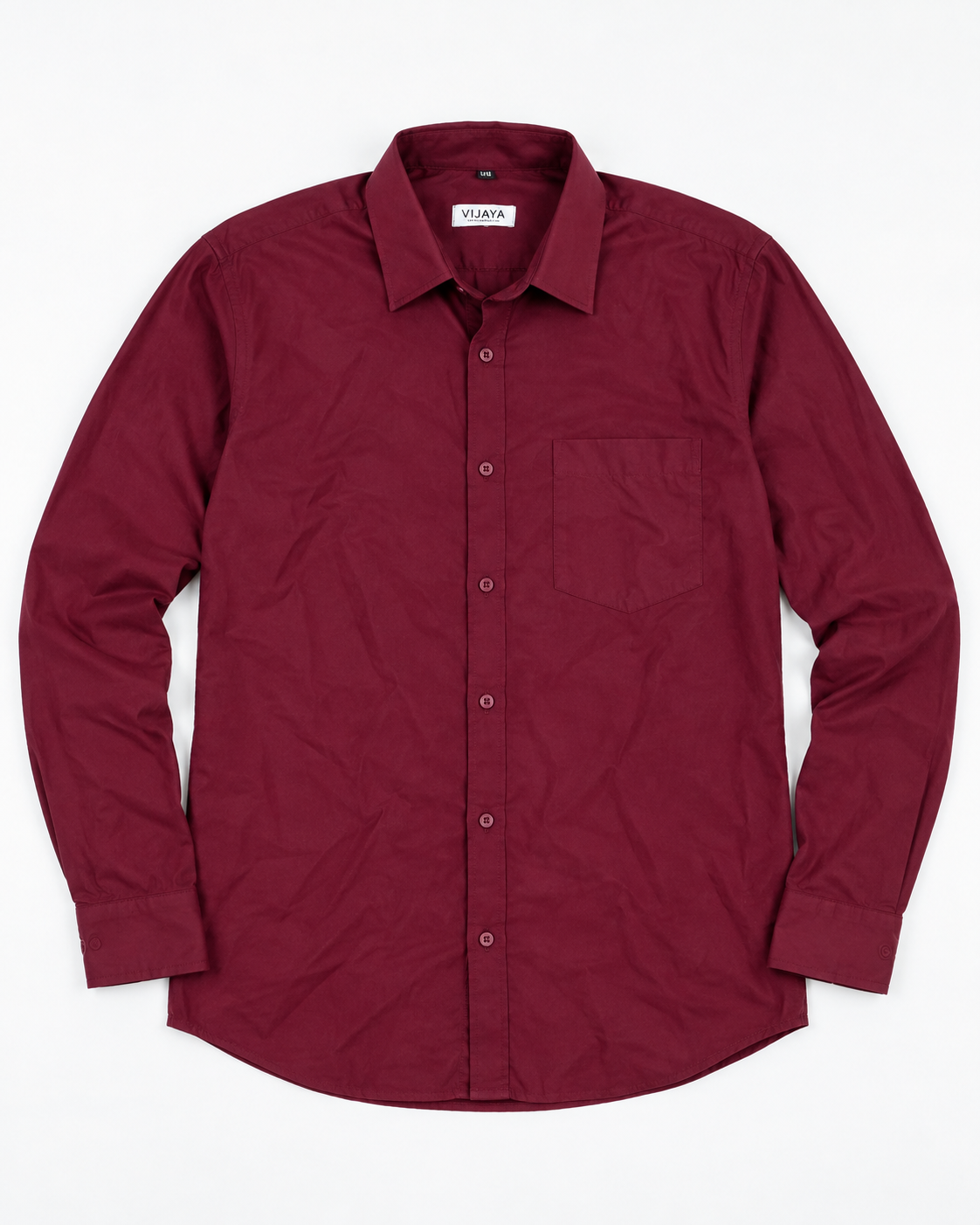 Burgundy Red Solid Cotton Full Sleeve Slim Fit Shirt