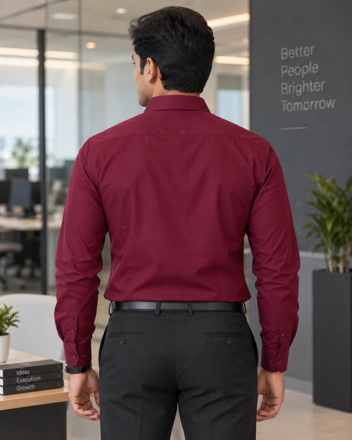 Burgundy Red Solid Cotton Full Sleeve Slim Fit Shirt
