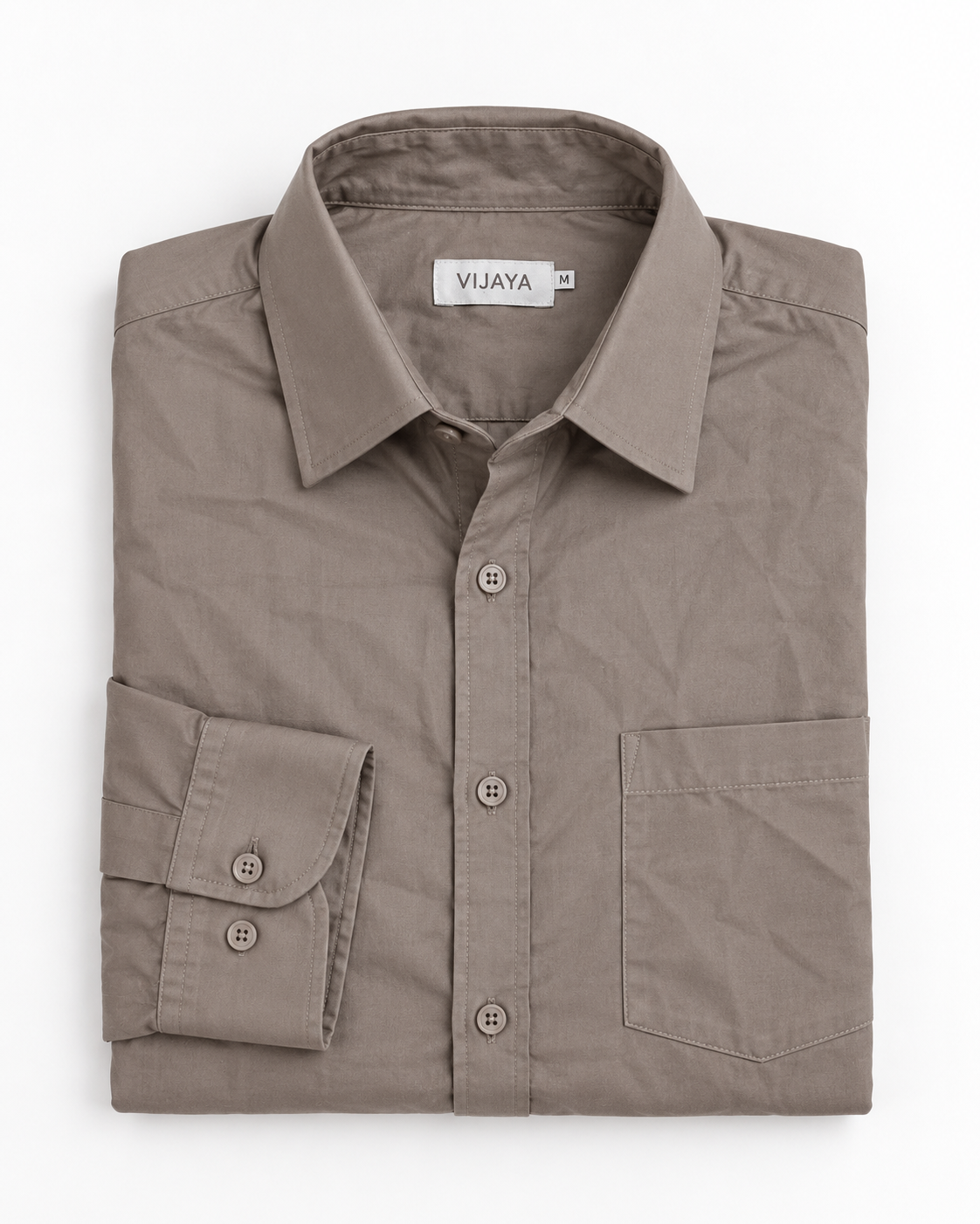 Warm Taupe Gray Solid Cotton Full Sleeve Slim Fit Shirt