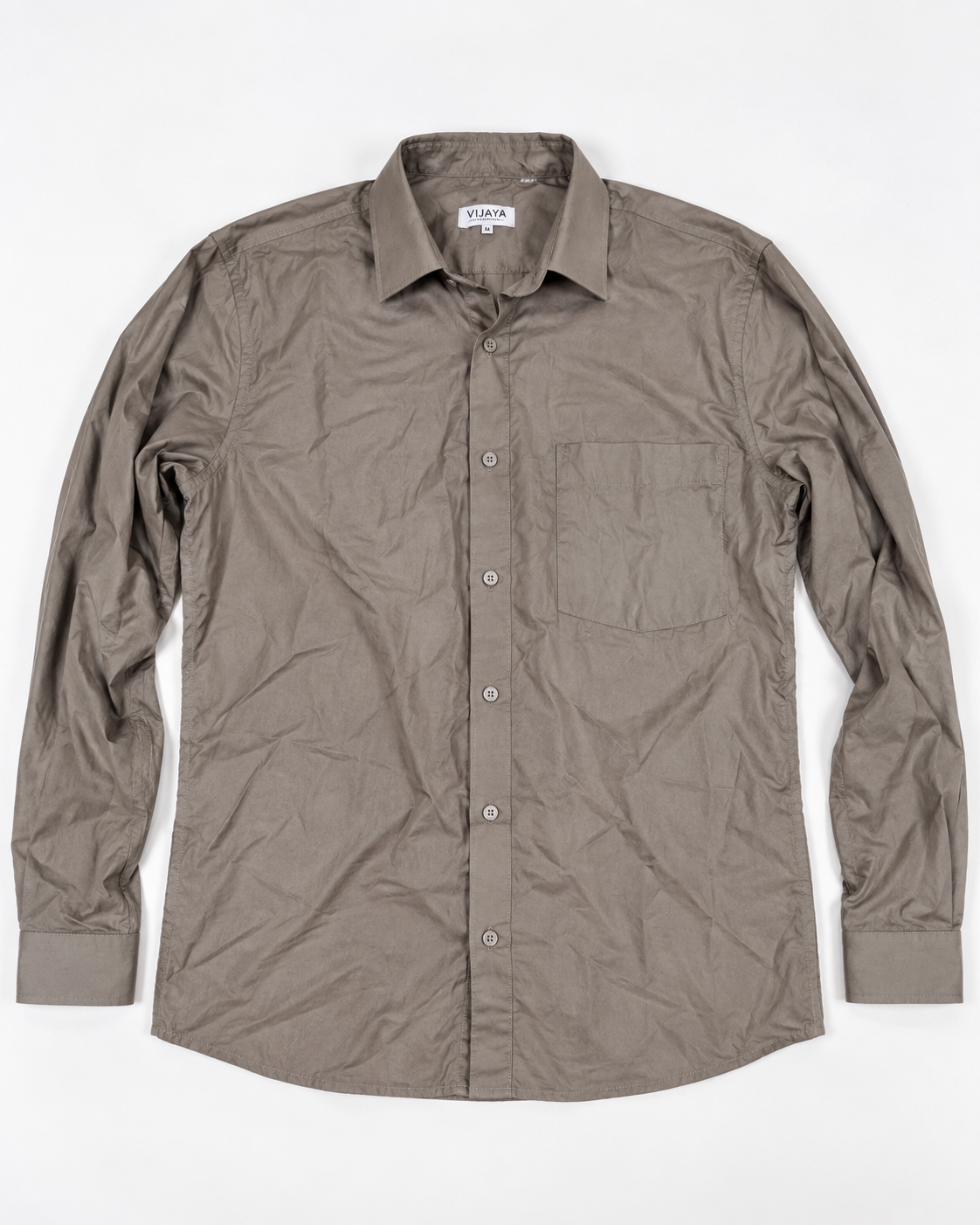 Warm Taupe Gray Solid Cotton Full Sleeve Slim Fit Shirt