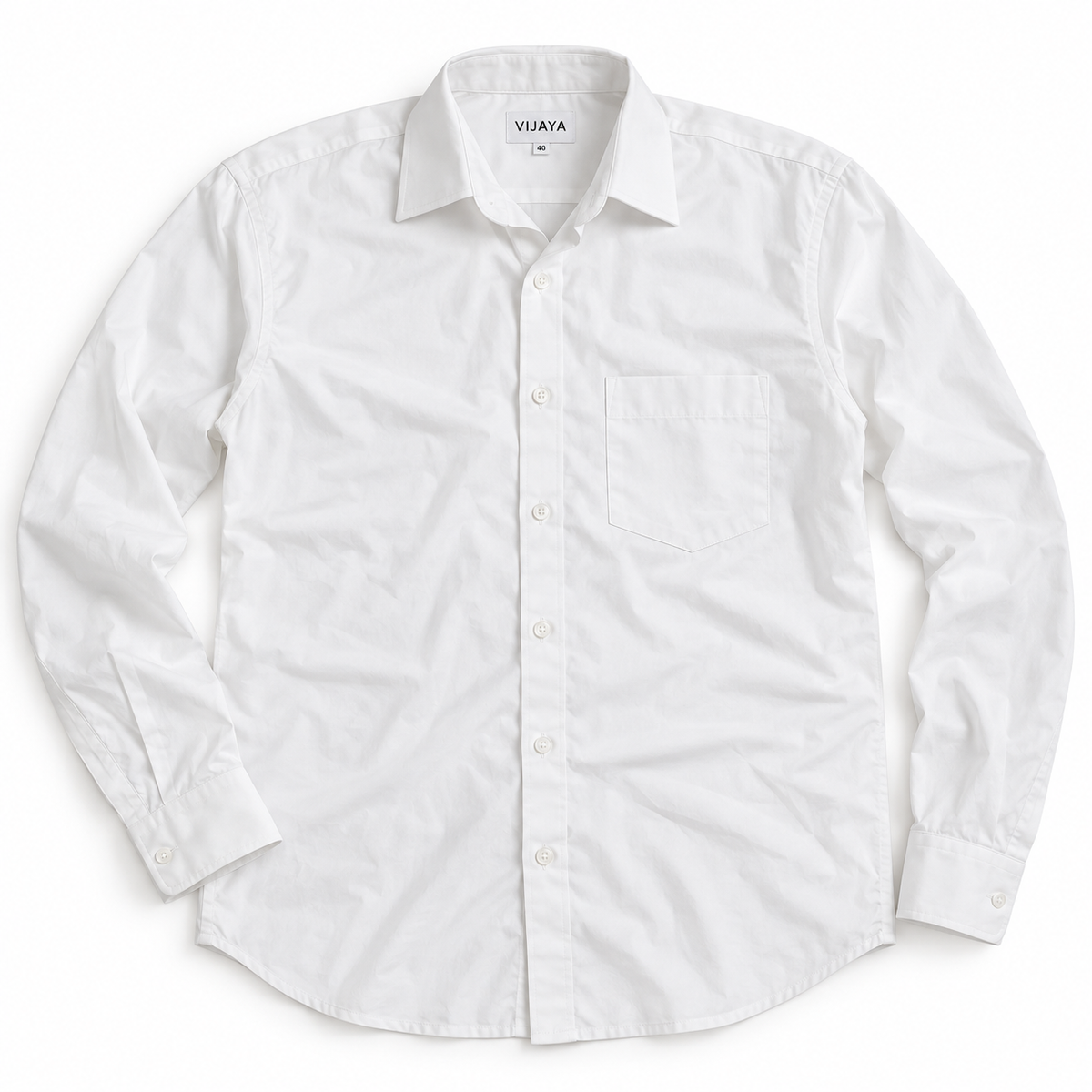 Pure White Solid Cotton Full Sleeve Slim Fit Shirt