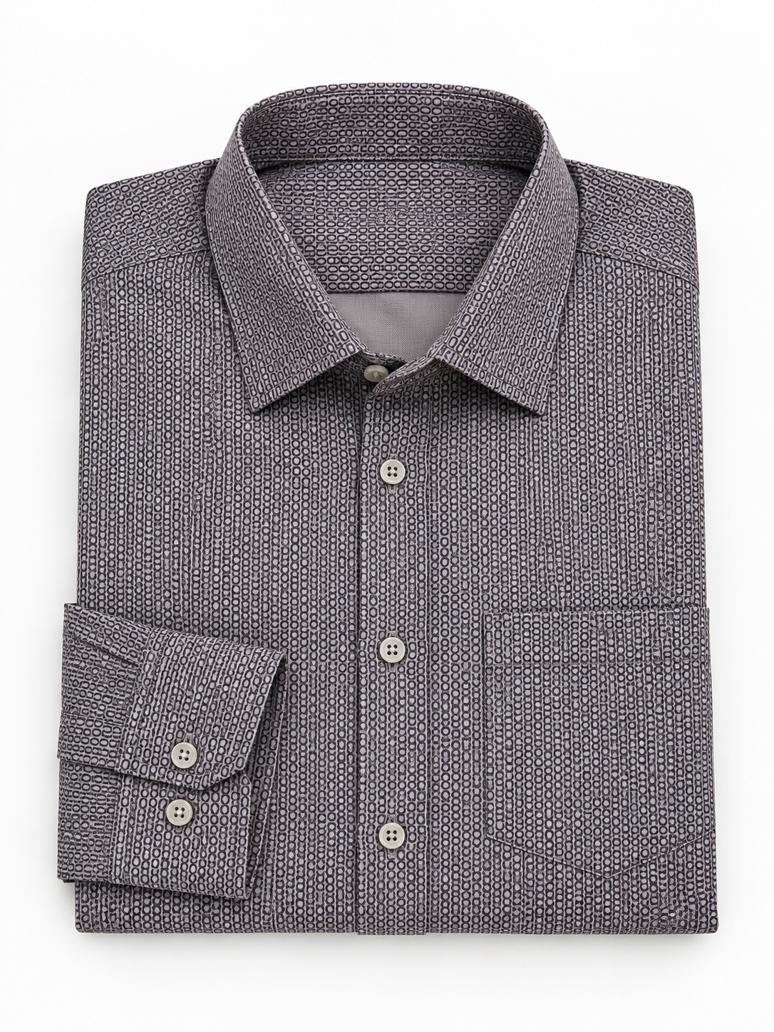 Mauve Gray Micro Print Cotton Full Sleeve Slim Fit Shirt