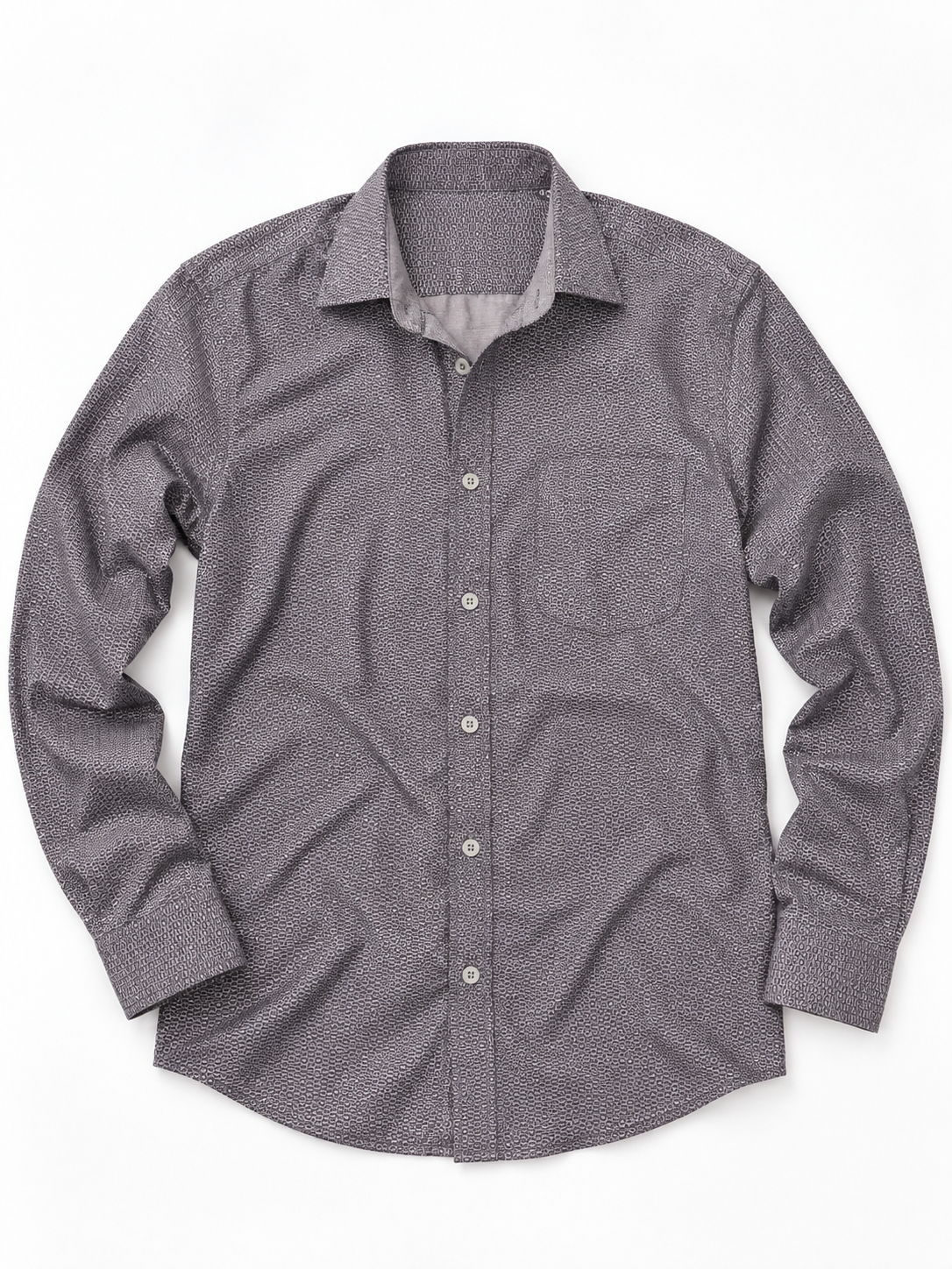 Mauve Gray Micro Print Cotton Full Sleeve Slim Fit Shirt