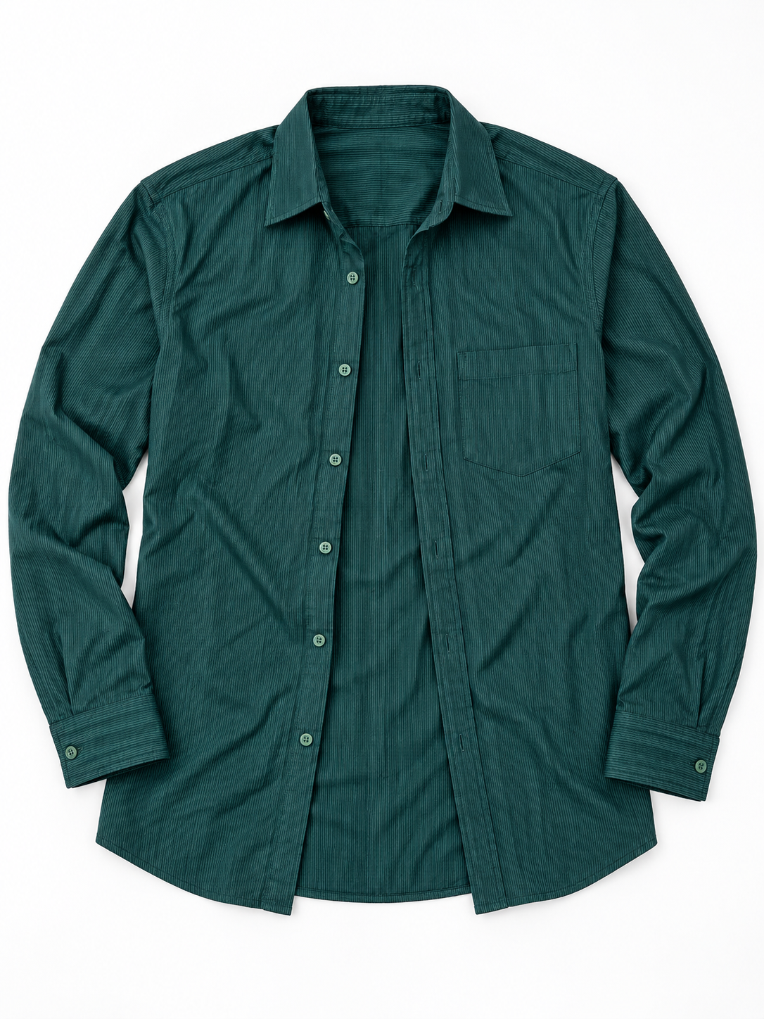 Deep Teal Green Tonal Stripe Cotton Full Sleeve Slim Fit Shirt