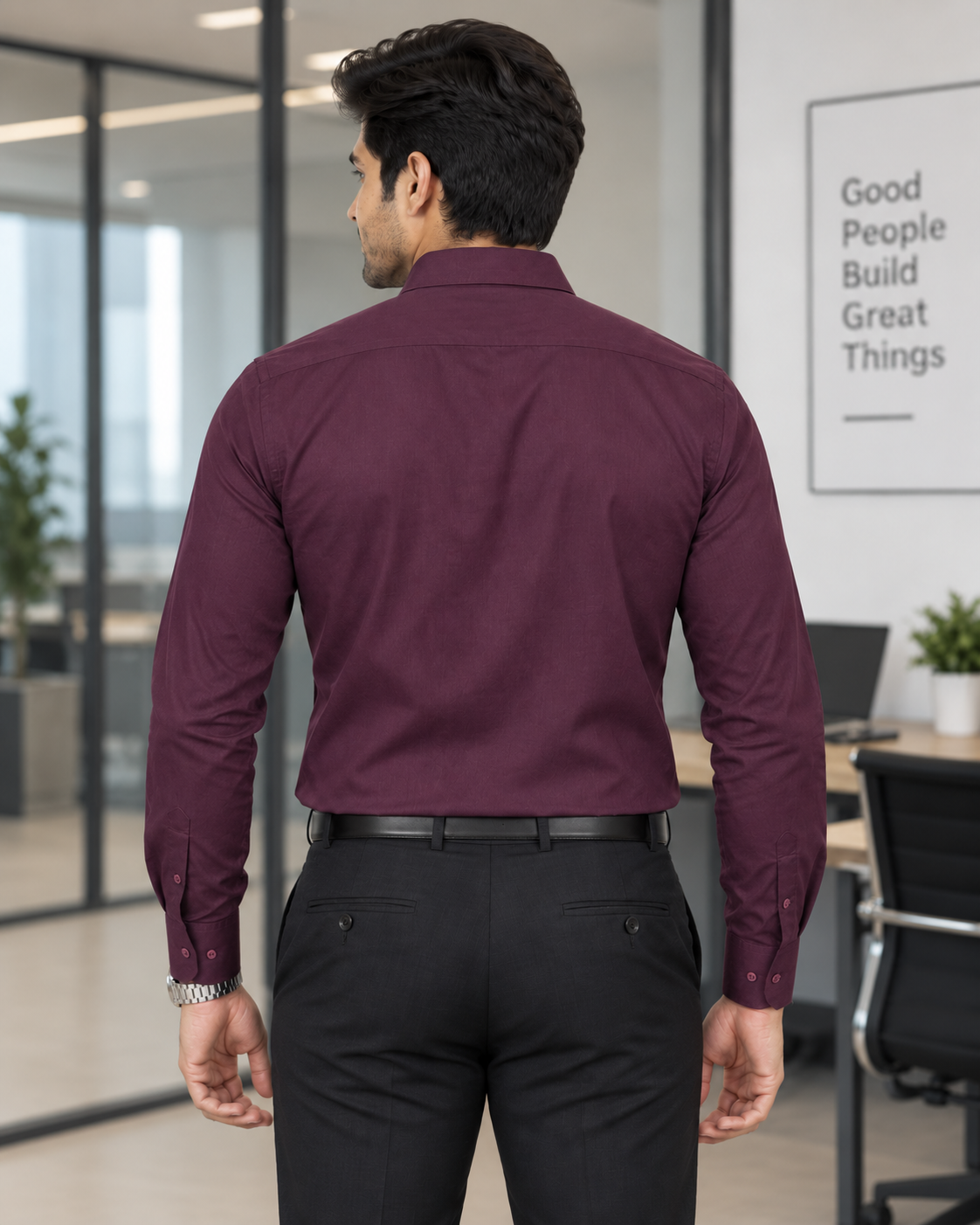 Deep Mulberry Purple Solid Cotton Full Sleeve Slim Fit Shirt