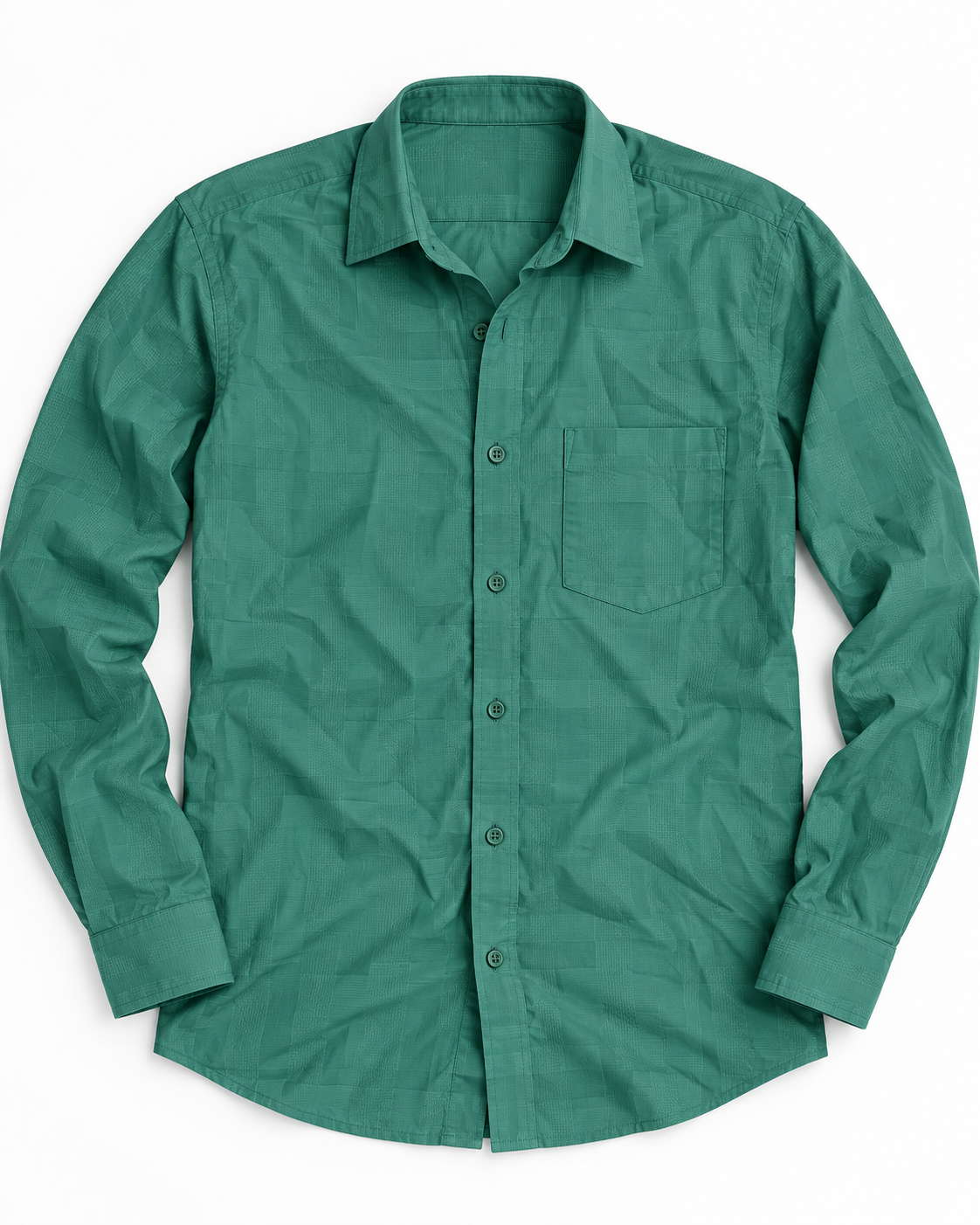 Jade Green Textured Cotton Full Sleeve Slim Fit Shirt