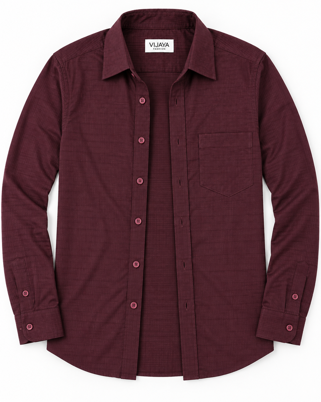 Deep Maroon Textured Cotton Full Sleeve Slim Fit Shirt